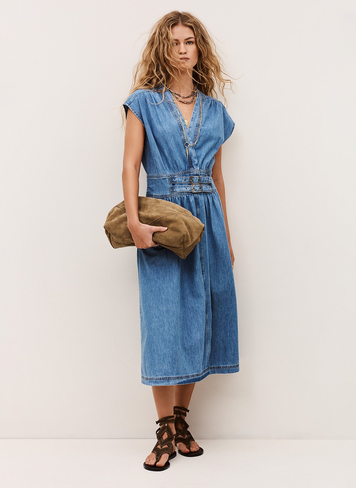Robe midi portefeuille sans manches love BA&SH Bleu