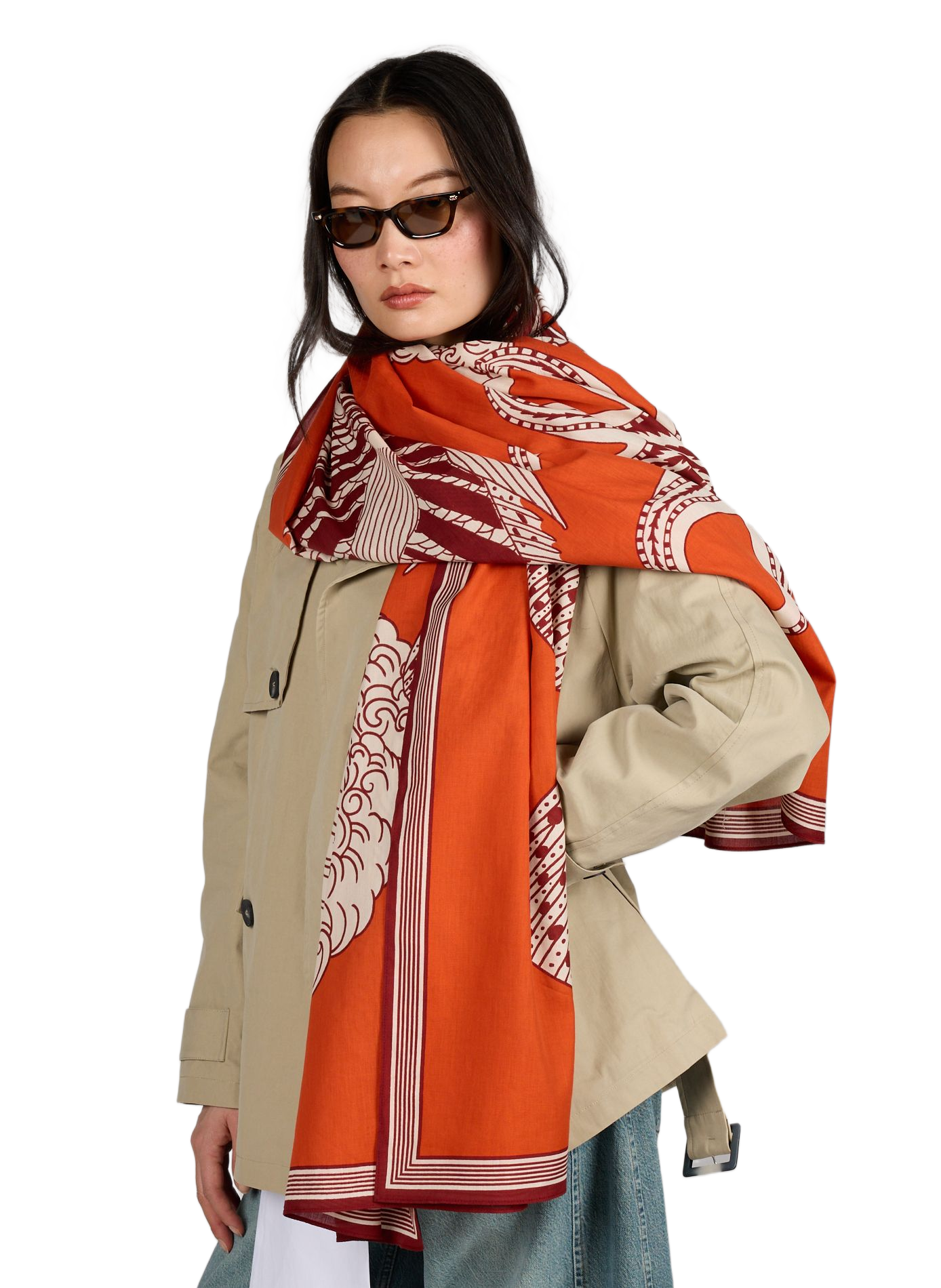Foulard imprimé en coton mélangé INOUITOOSH Orange