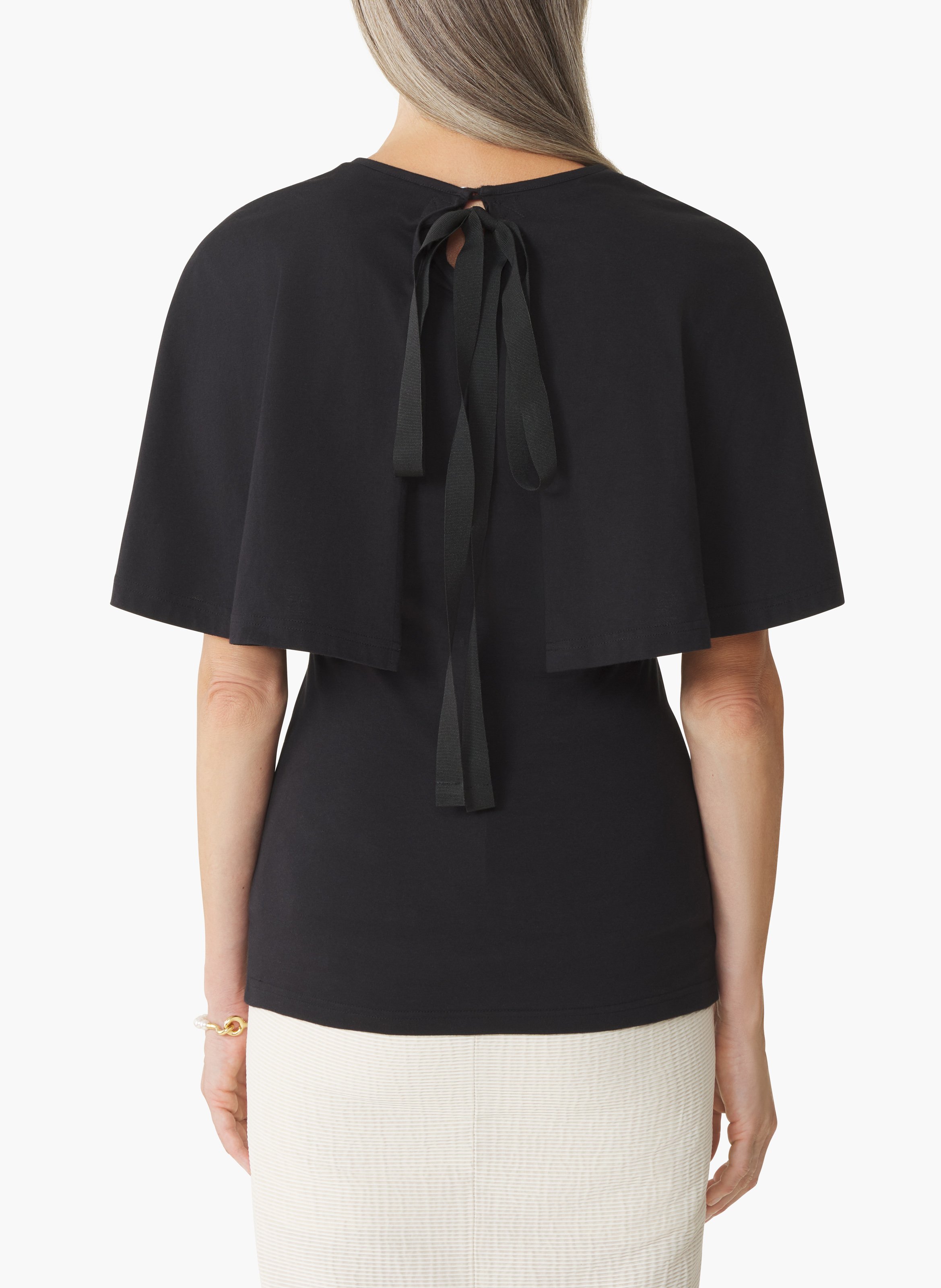 T-shirt à cape en coton et soie LANVIN Noir