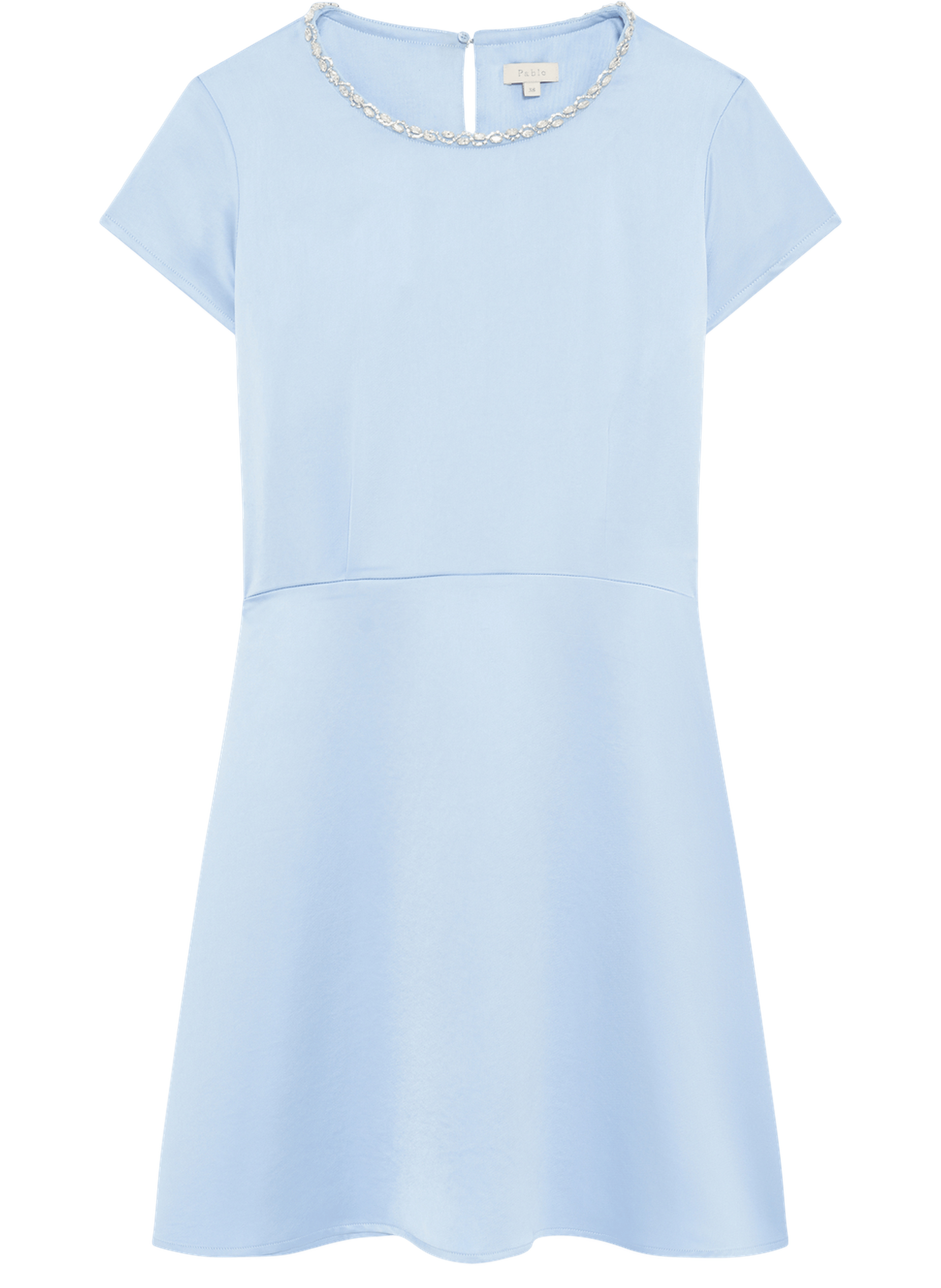 Robe courte en satin et strass - annie Bleu