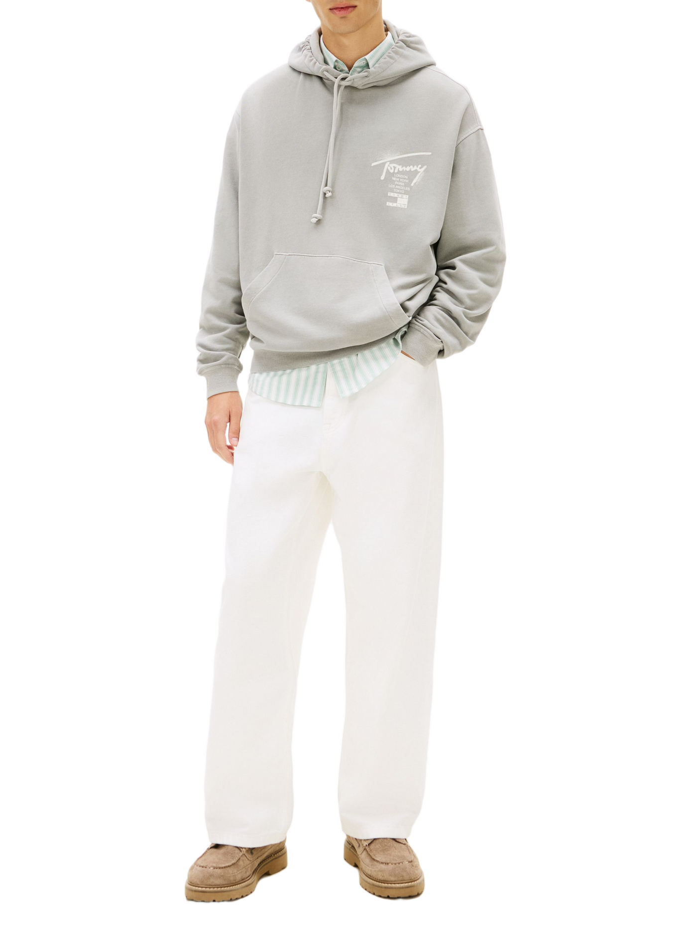 Hoodie with printed logo in cotton TOMMY HILFIGER Grey