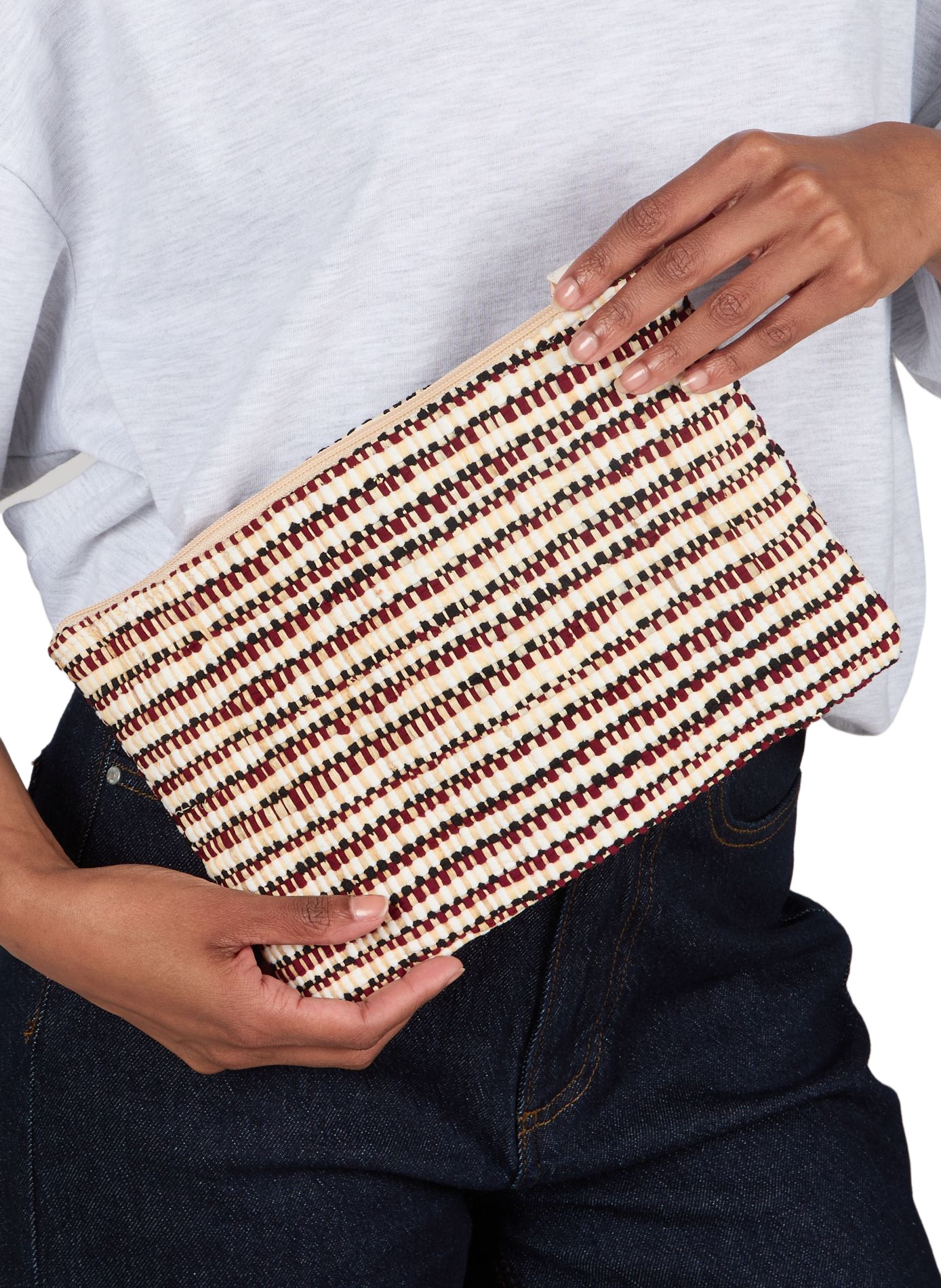 Pochette à rayures en raphia et coton mélangé  SAISON 1865 Noir