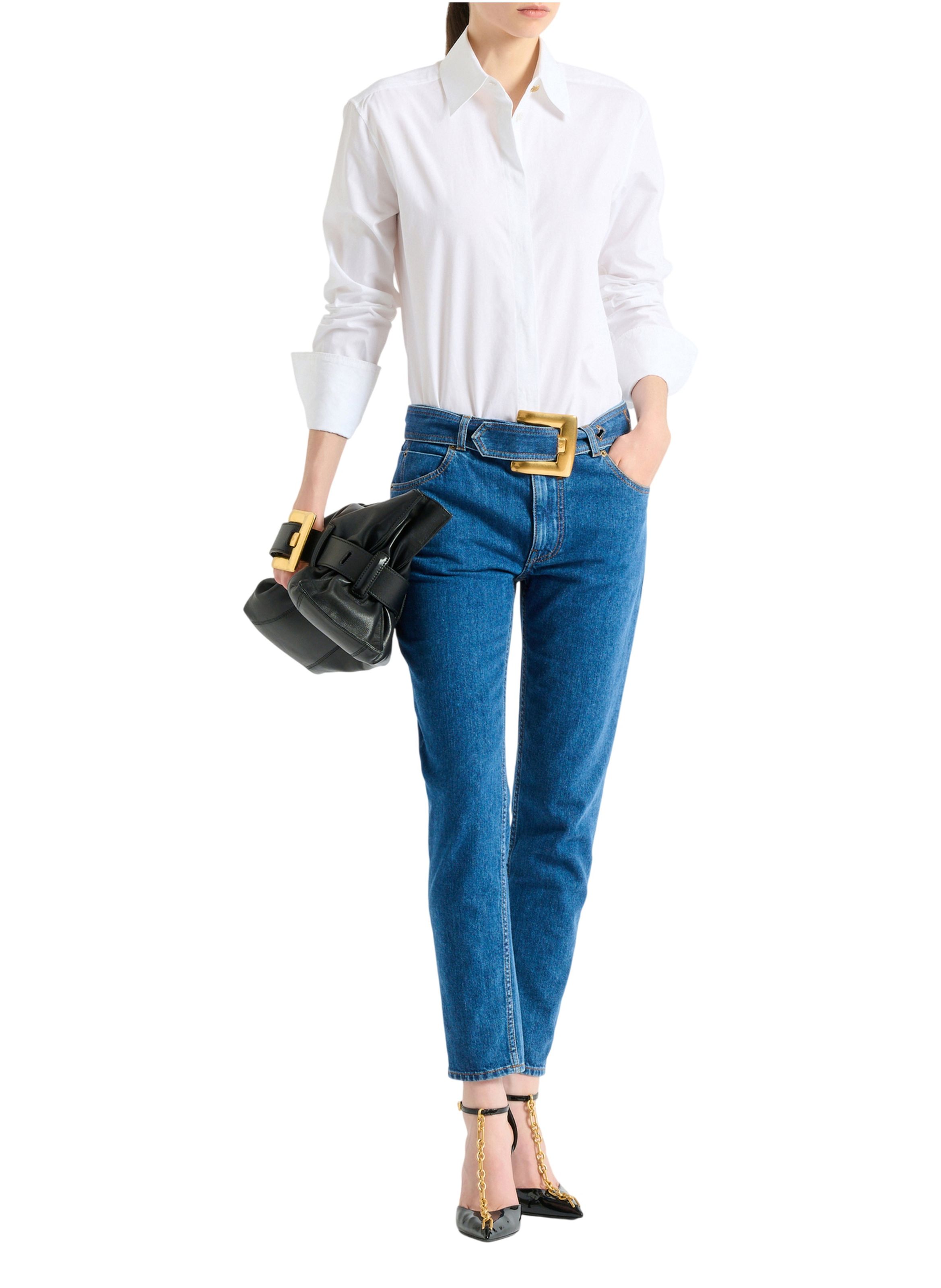 Jean ceinturé en denim BALMAIN Bleu