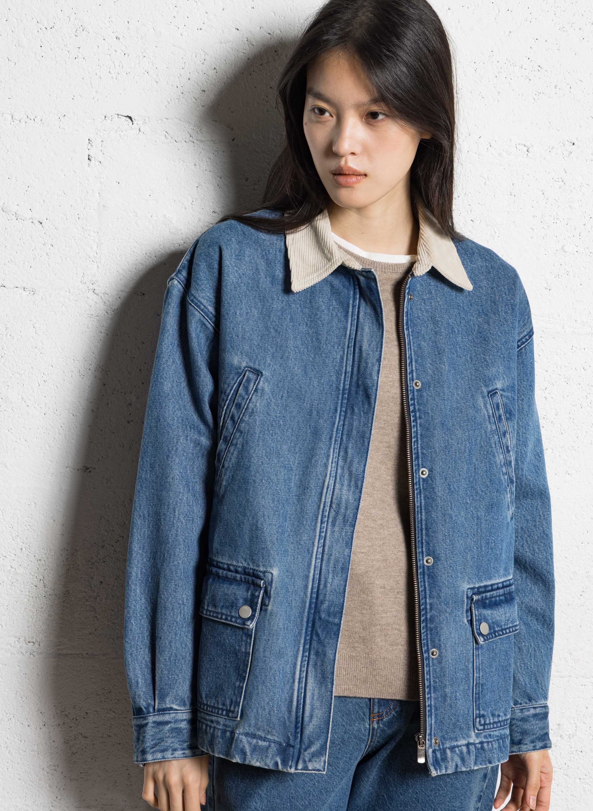 Veste en jean droite en coton IKKS Bleu