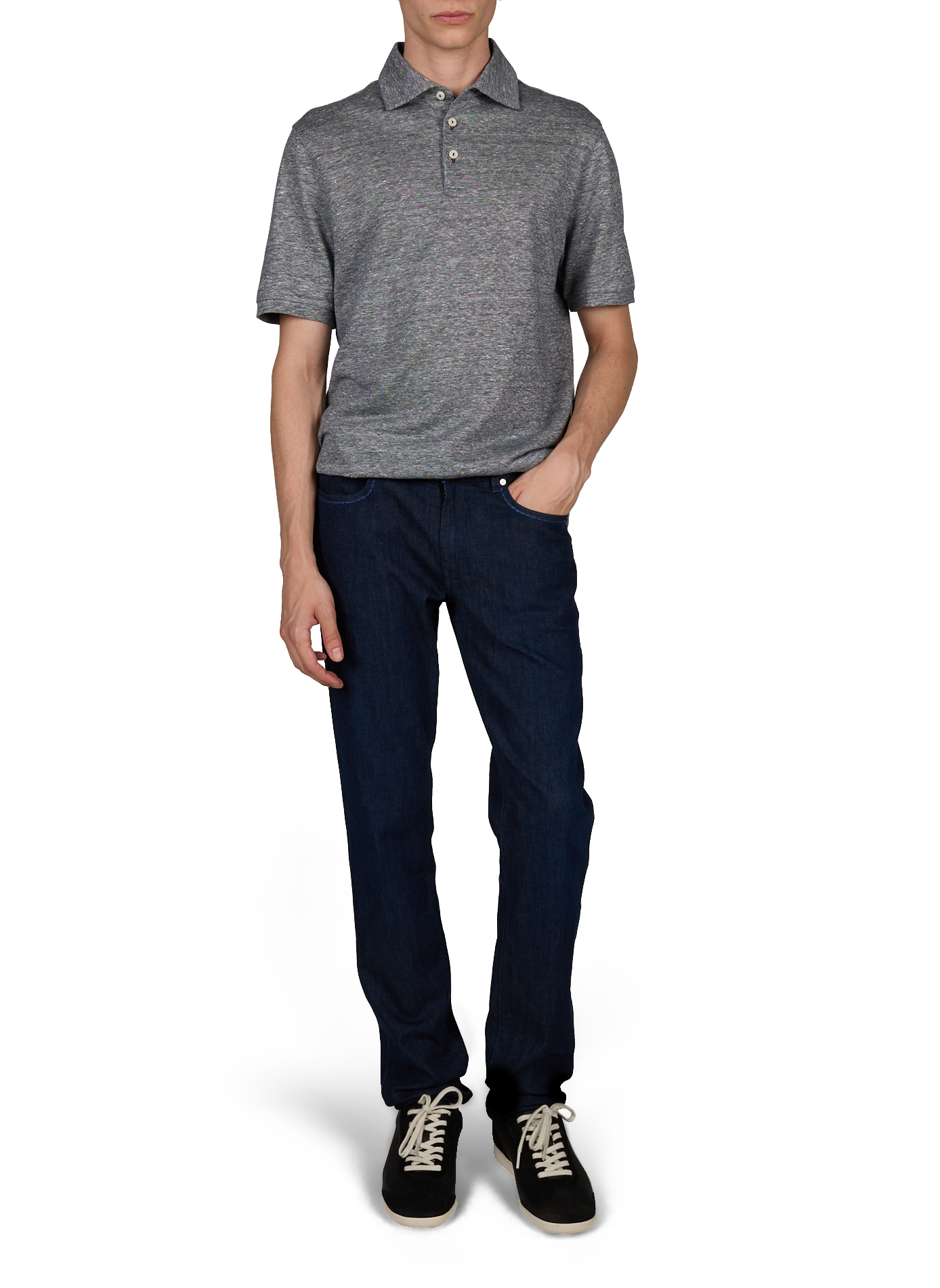 Polo manches courtes en lin mélangé ETON Bleu
