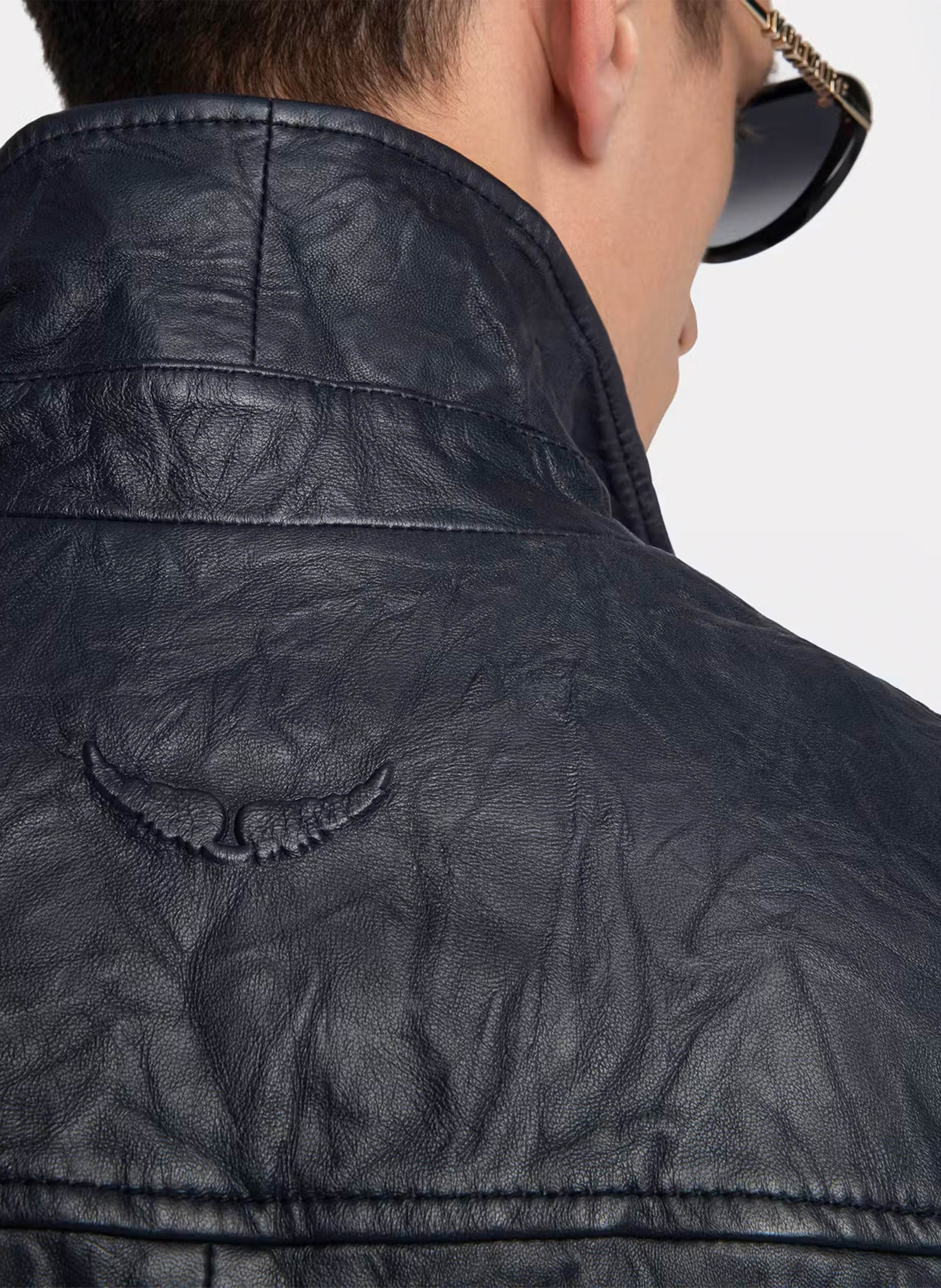 Veste droite zippée froissée en cuir loumy ZADIG&VOLTAIRE Bleu