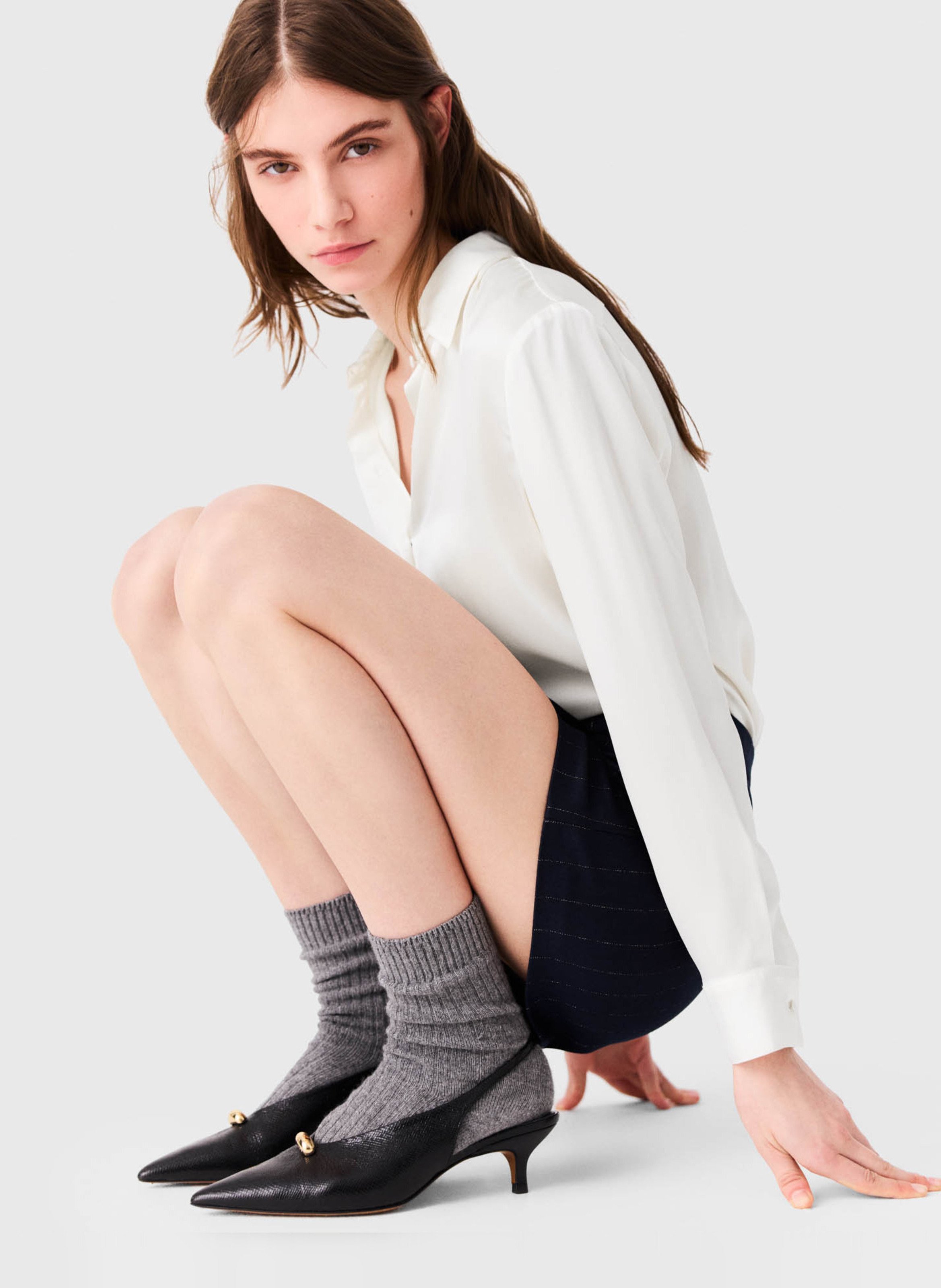 Chemise col classique en soie MAJE Blanc