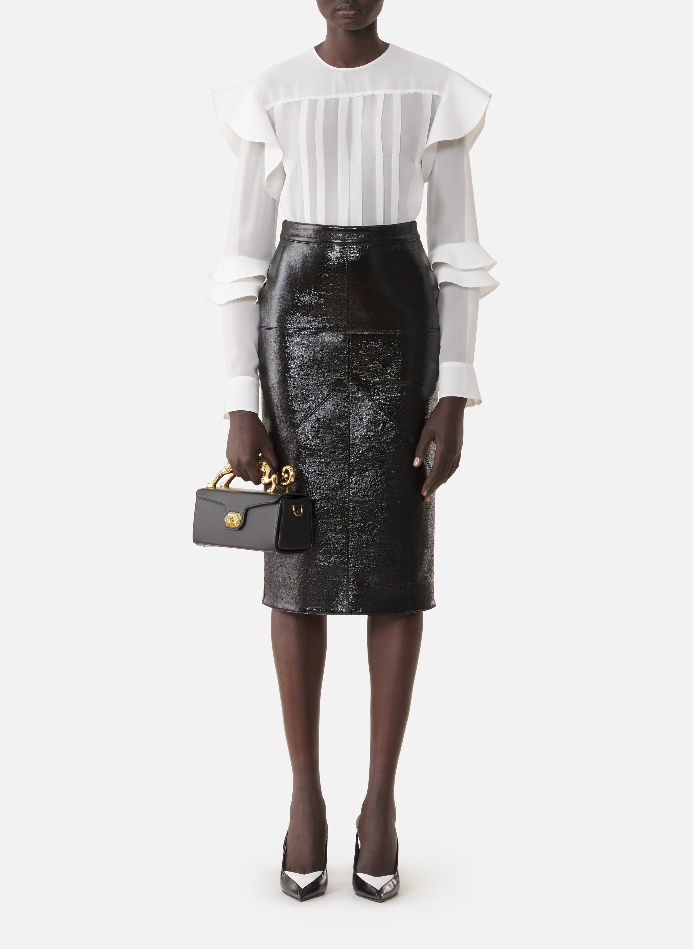Blouse à volants en georgette de soie LANVIN Blanc