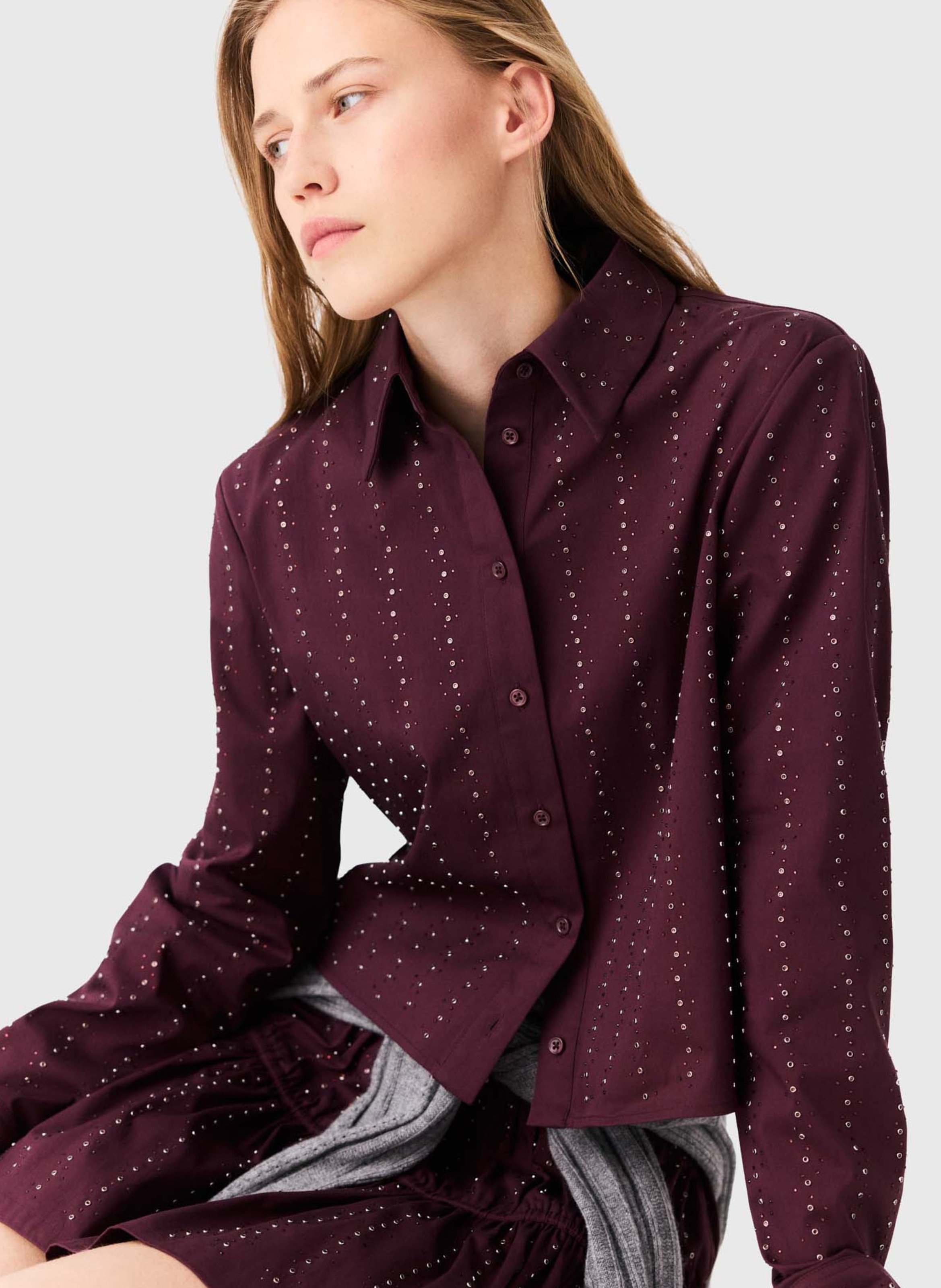 Chemise droite col classique en coton mélangé MAJE Rouge