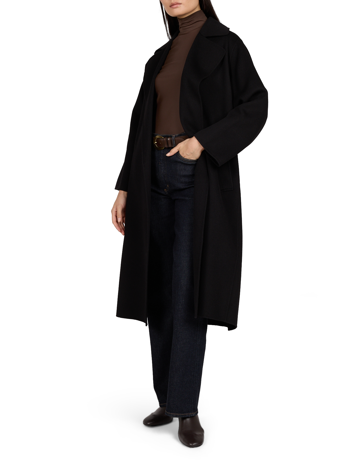 Long belted coat in blended virgin wool MAX MARA WEEK END Black