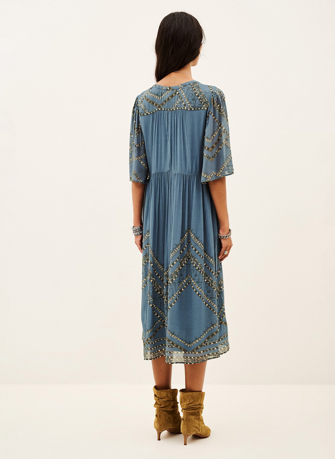 Robe midi droite imprimée pacifica BA&SH Bleu