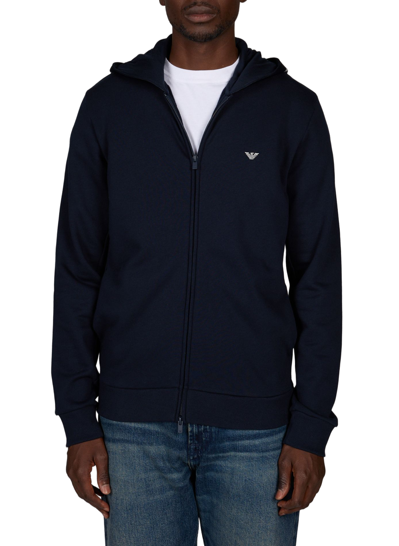Straight hooded sweatshirt in blended cotton EMPORIO ARMANI Blue