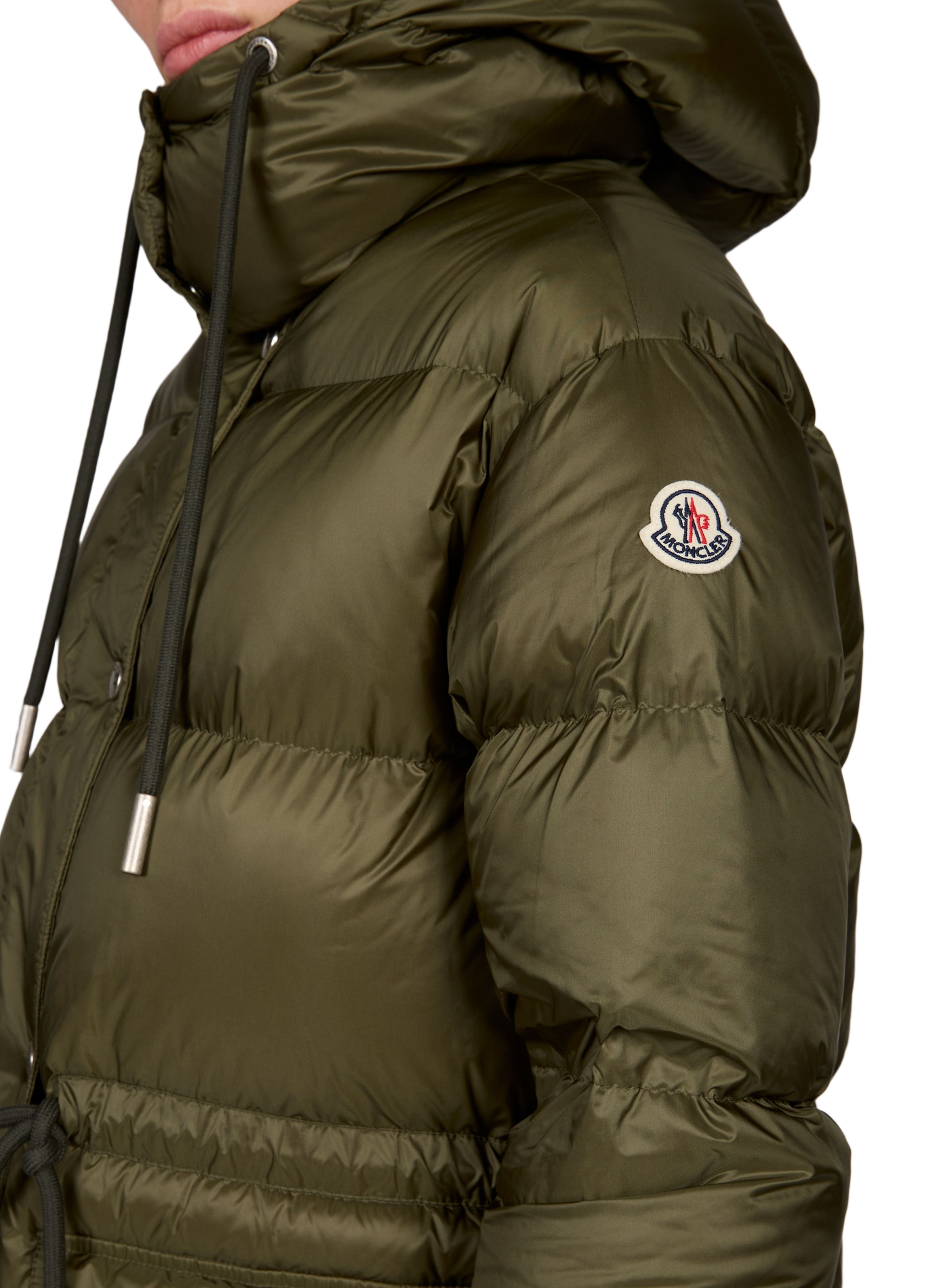 Piumino aderente con cappuccio monocolore MONCLER Verde