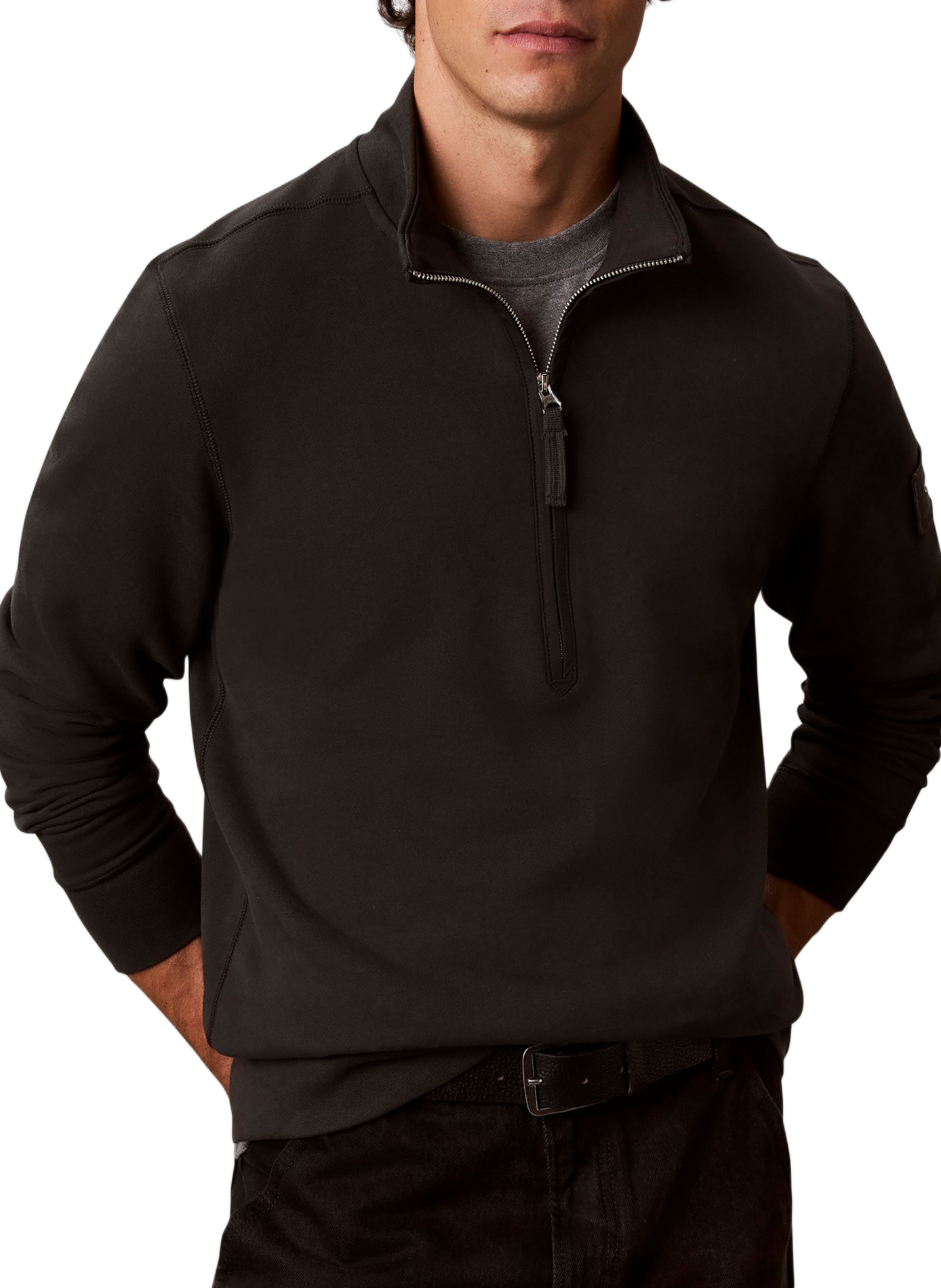 Pull droit à col zippé en coton mélangé CALVIN KLEIN Schwarz