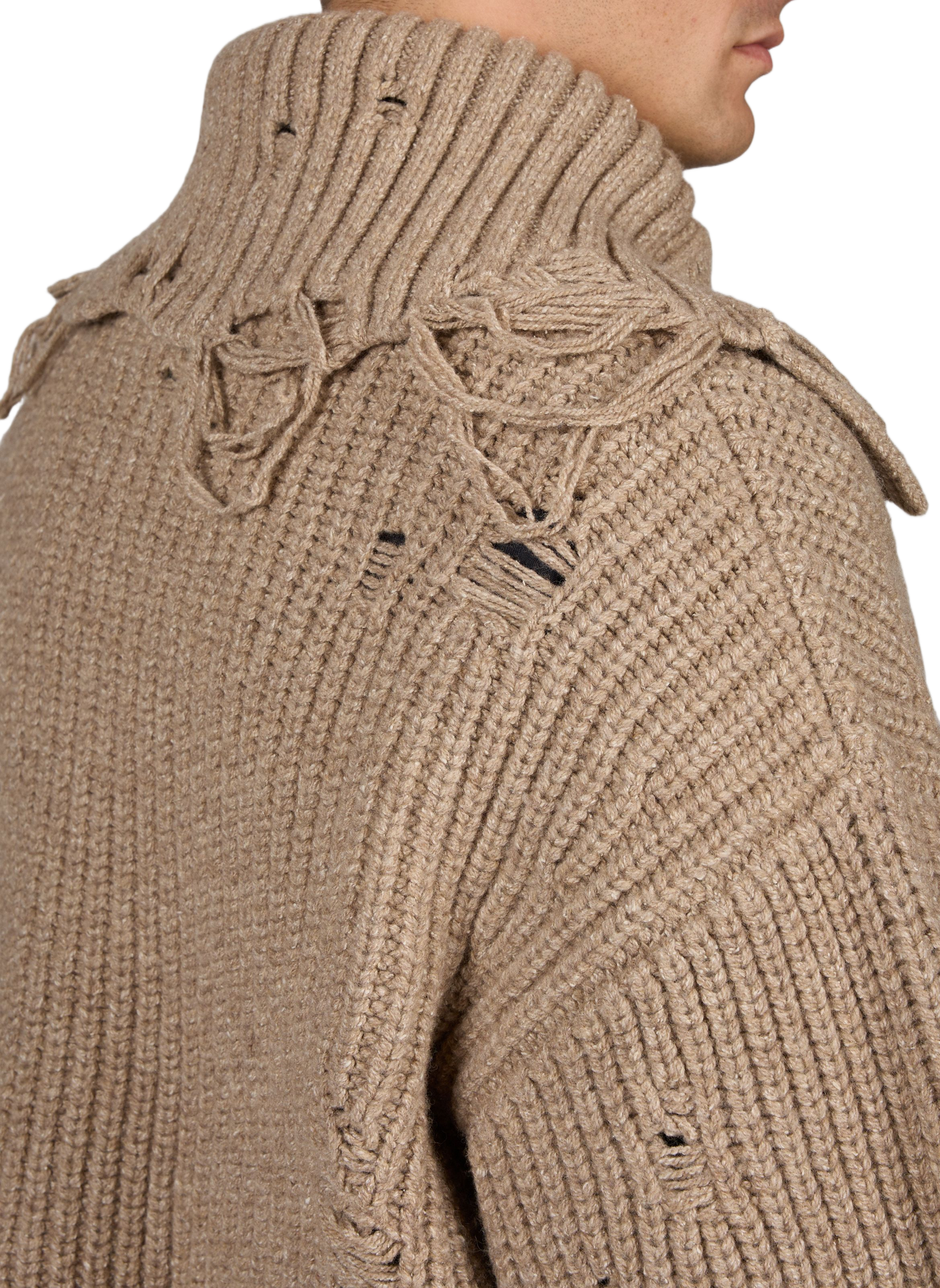 Double-collar cardigan in distressed-effect wool blend SEAN SUEN Beige