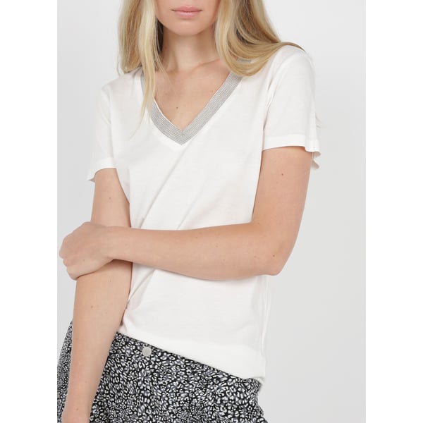 Tee-shirt col v à studs en coton mélangé