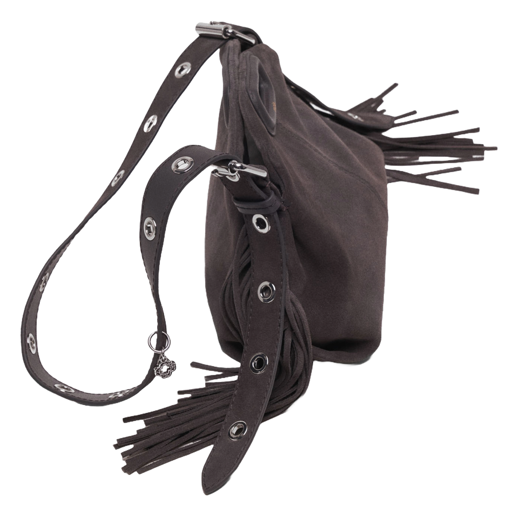 Sac bandoulière en cuir velours miss m mini MAJE Gris