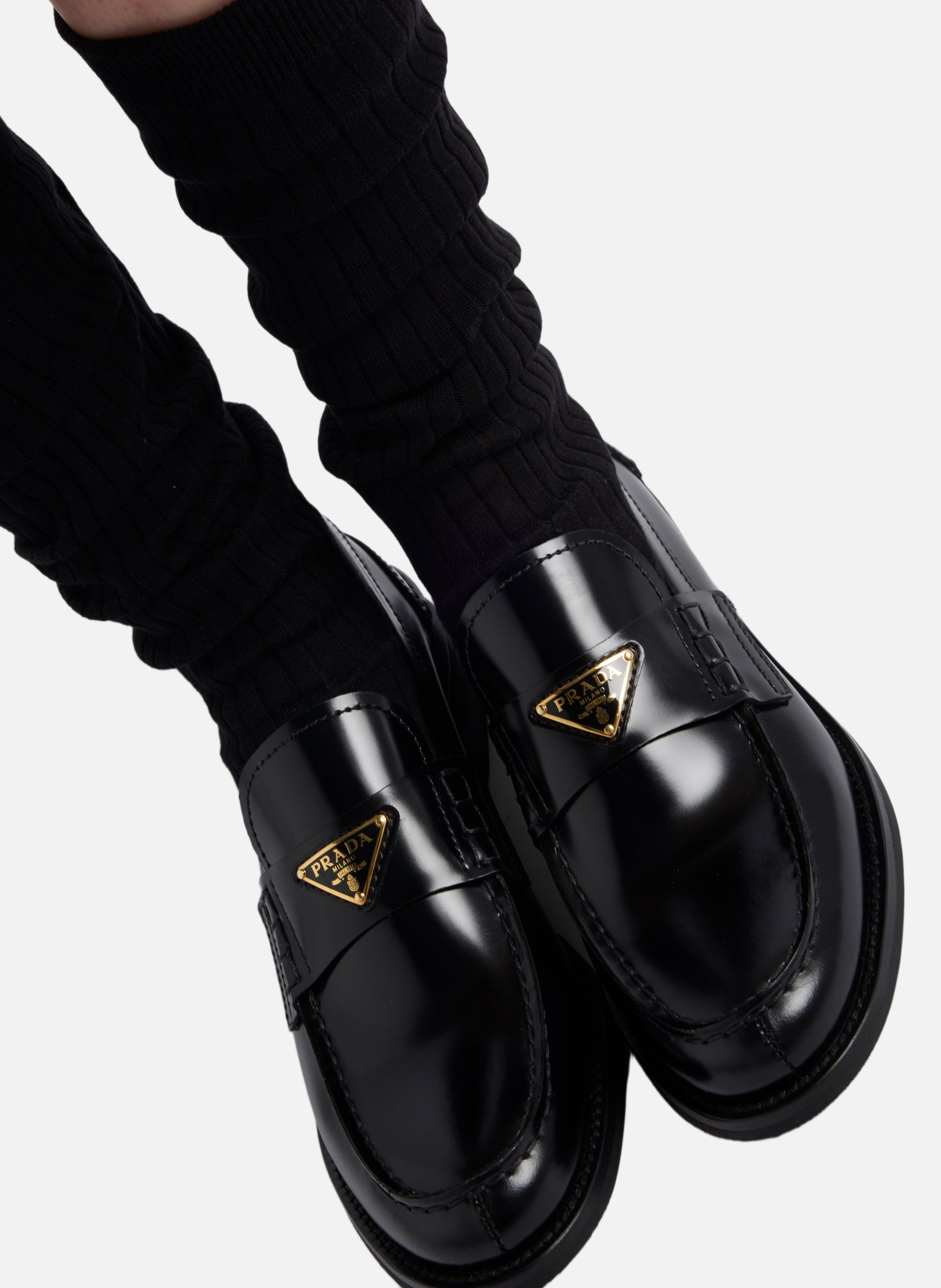 Mocassins en cuir brossé PRADA Noir