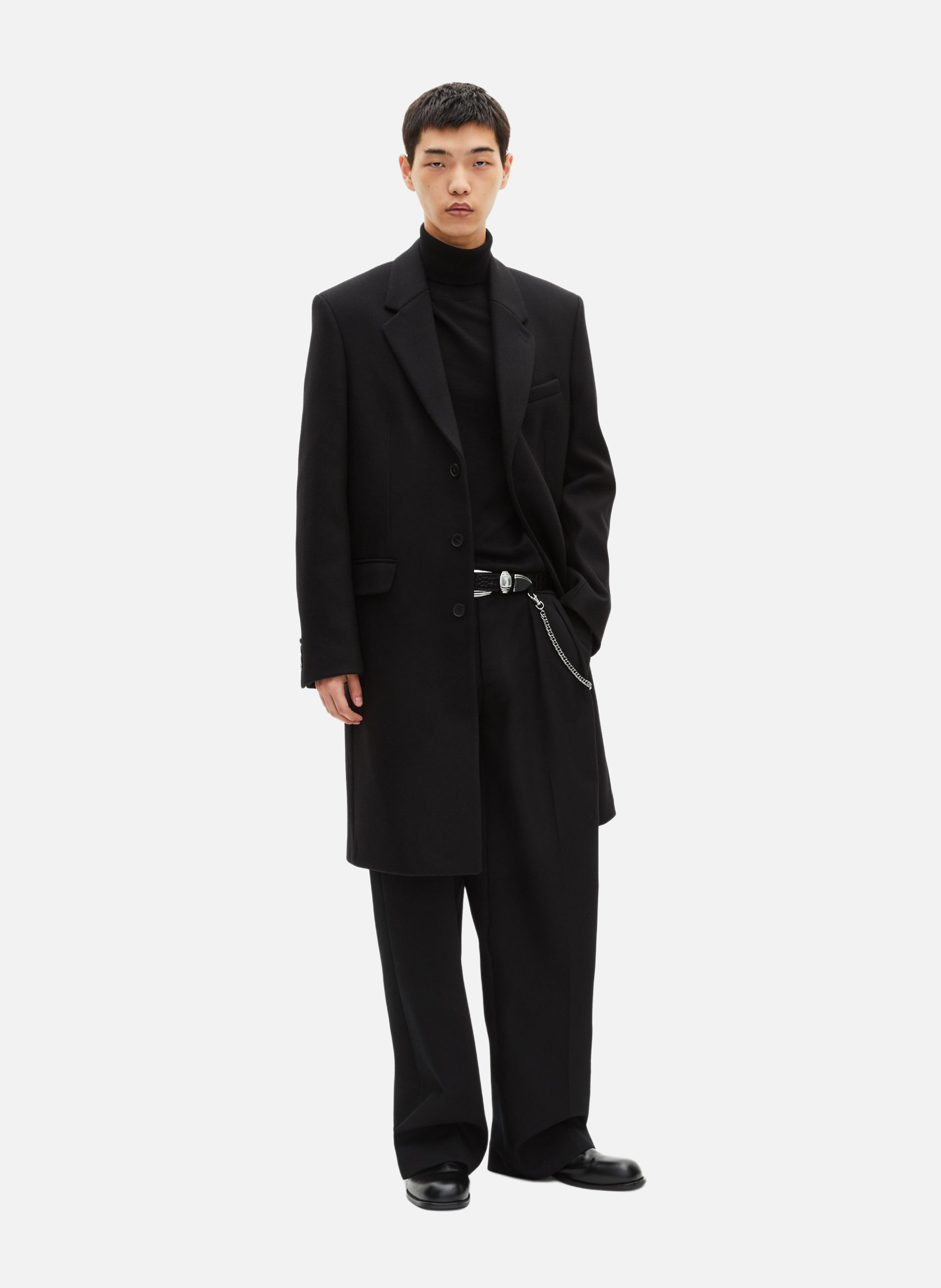 Manteau col revers cuir THE KOOPLES Noir