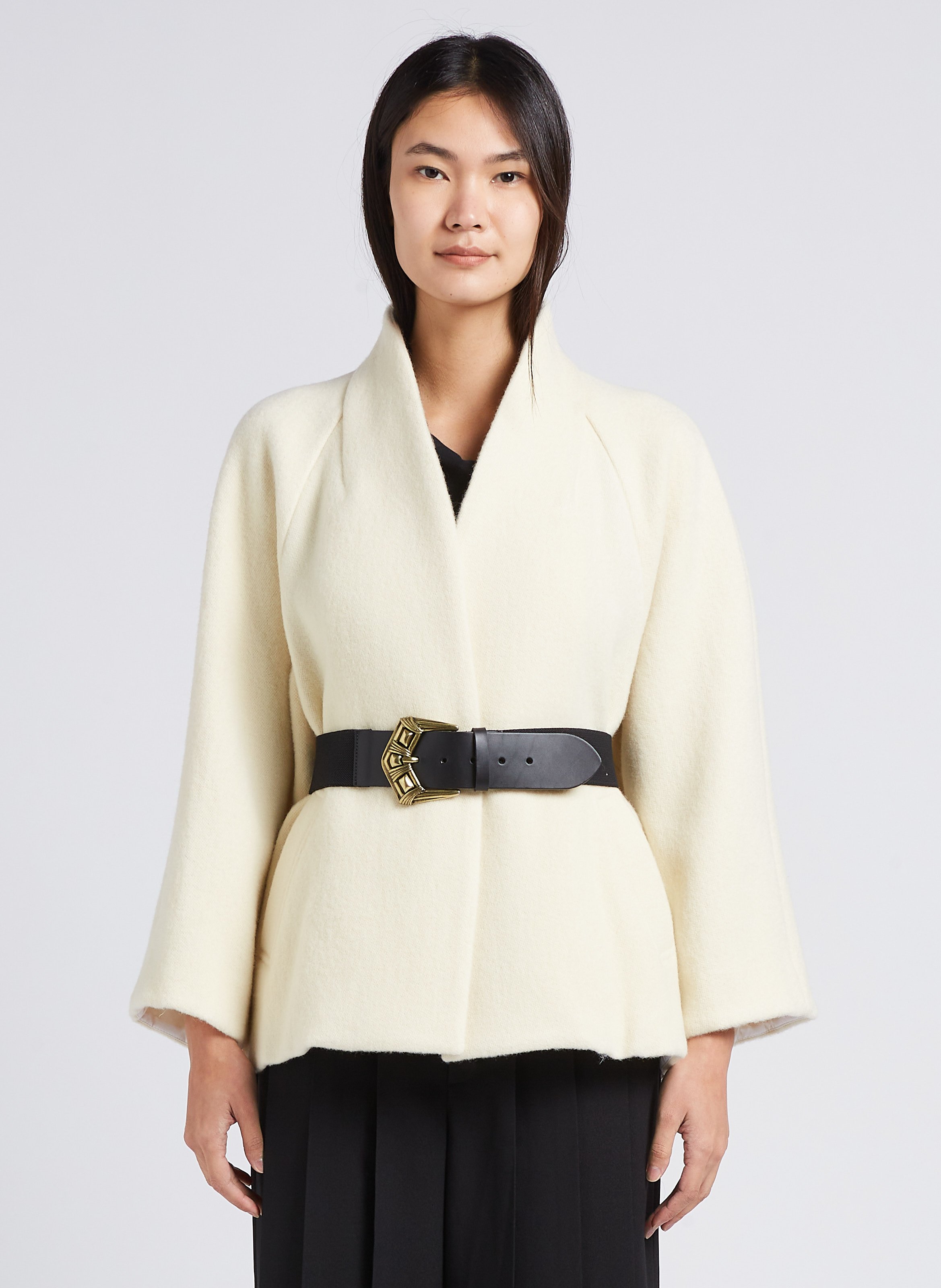 BA&SH Cape droite col châle en laine hini Beige