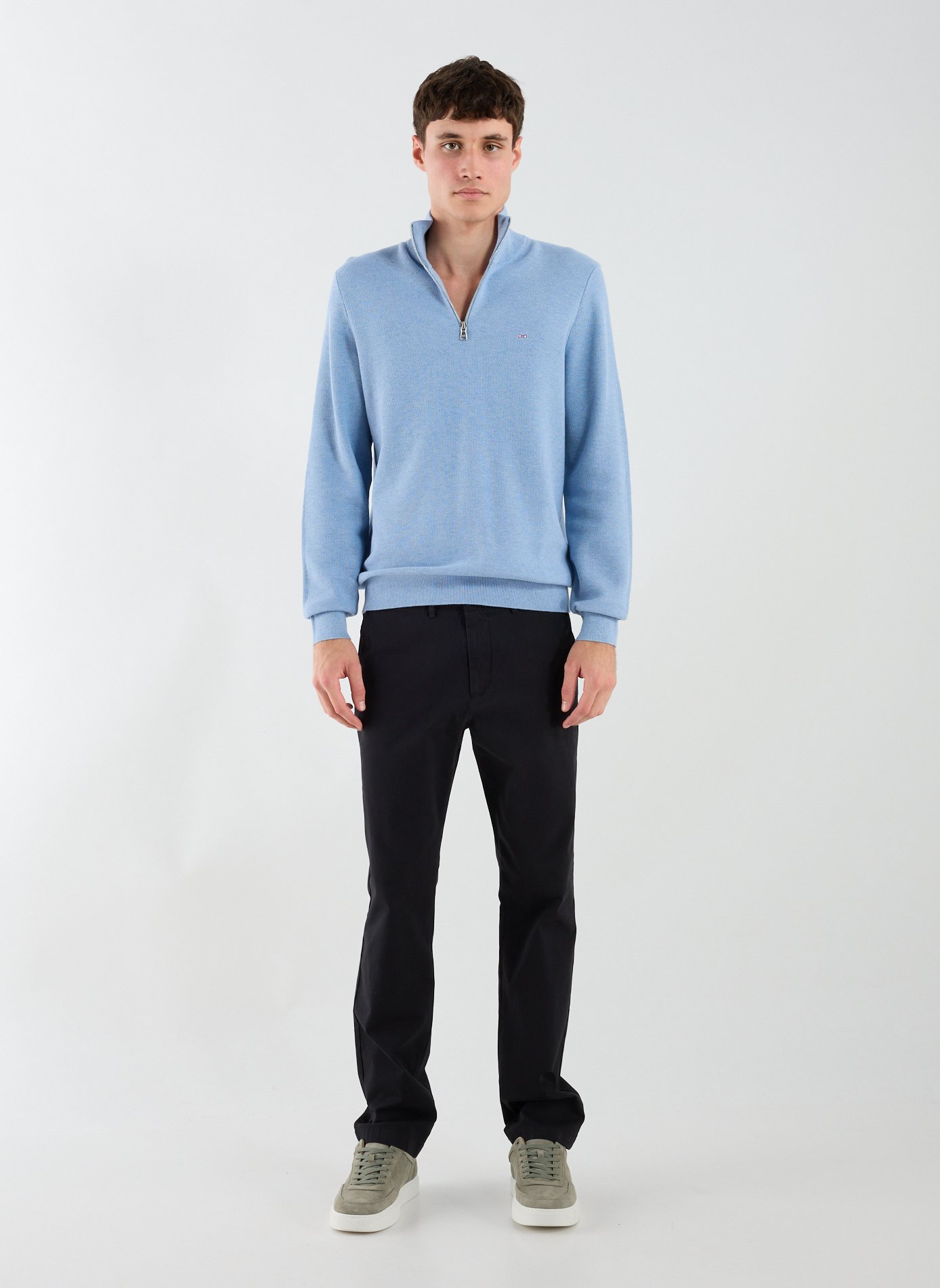 Pull col zippé en coton EDEN PARK Bleu