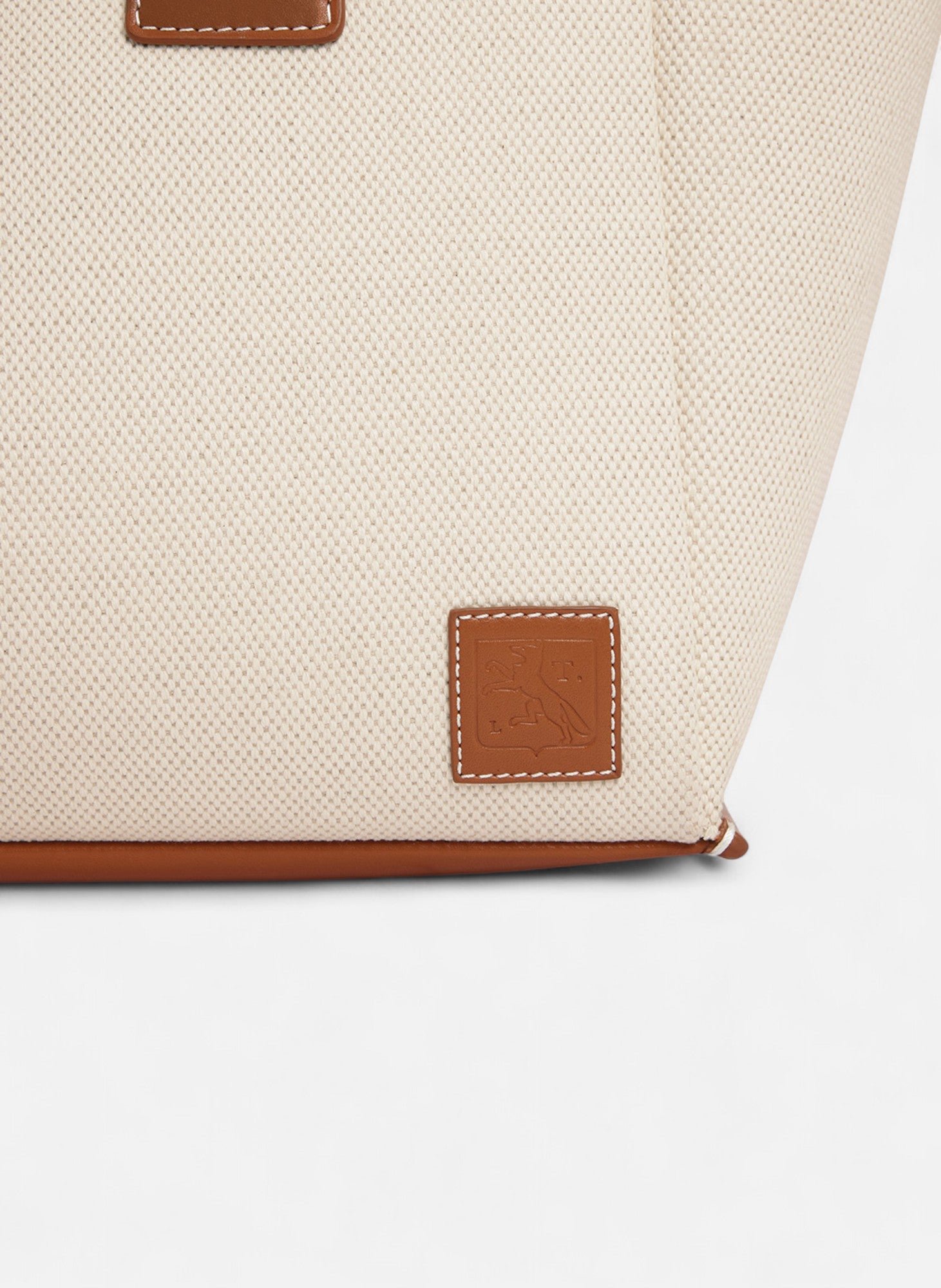 Grand sac cabas elena en toile coton et cuir grainé LE TANNEUR Marron