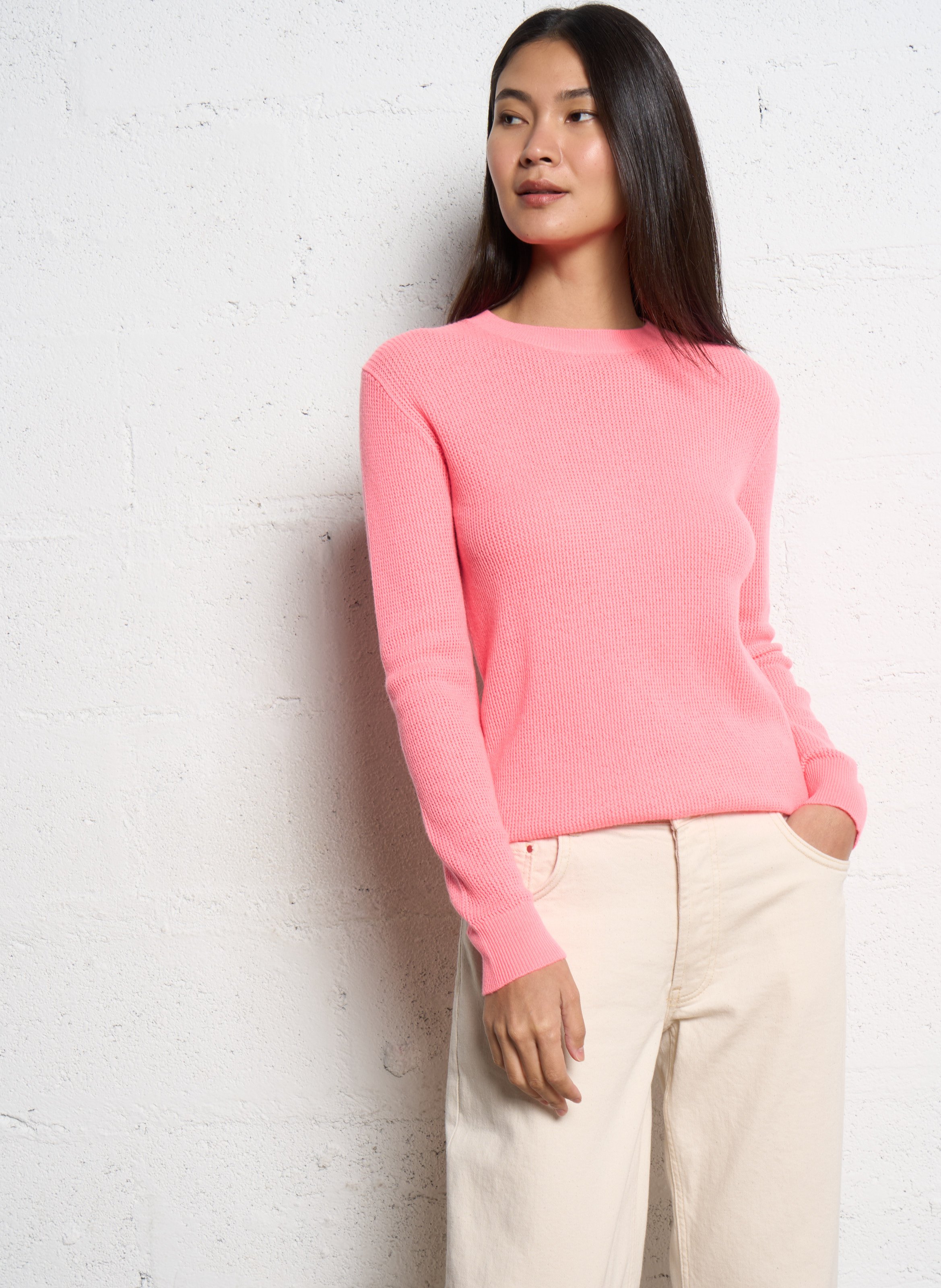 Pull droit col rond en cachemire aisha KUJTEN Rose