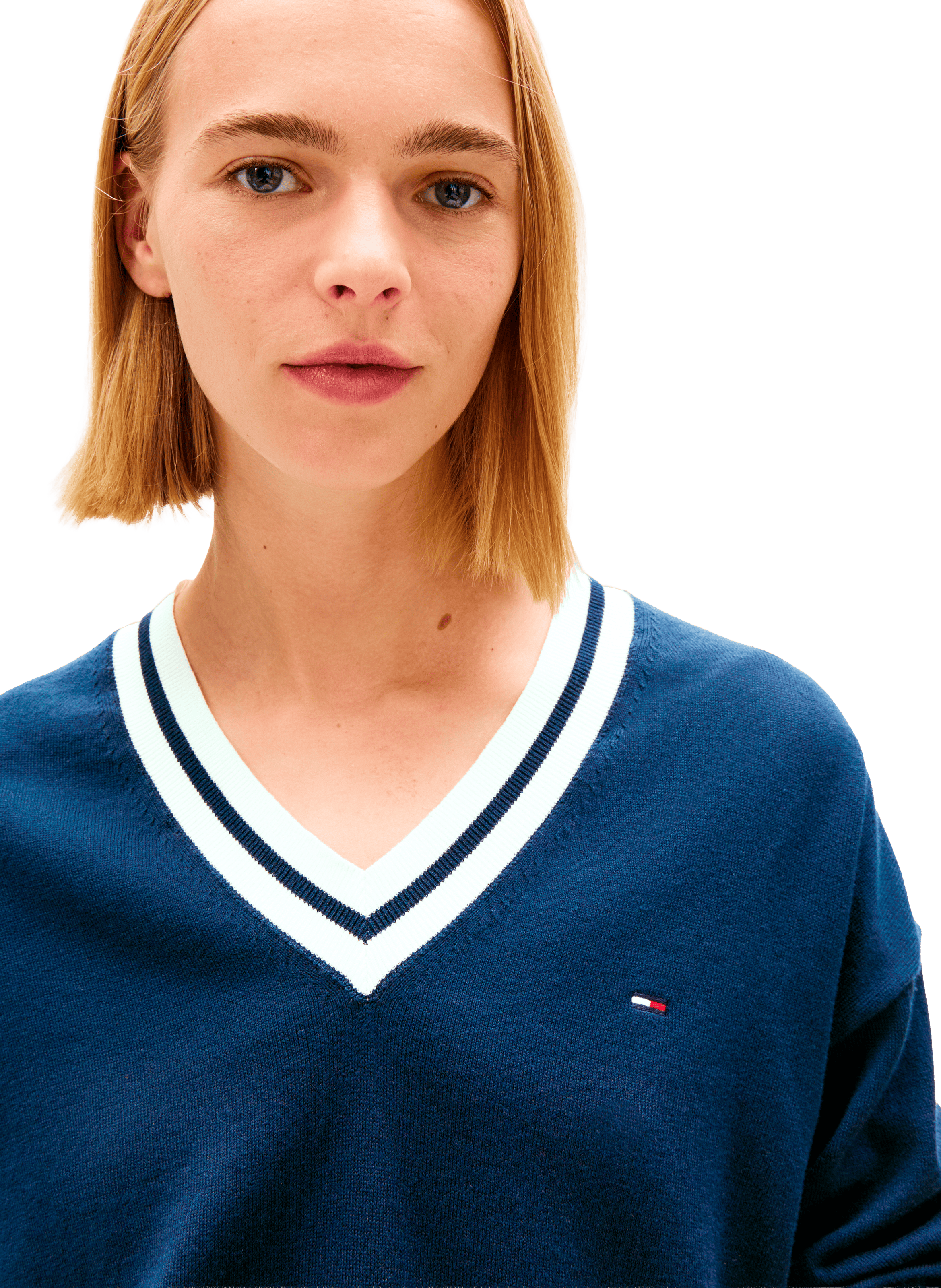 Straight V-neck cotton sweater TOMMY HILFIGER Blue