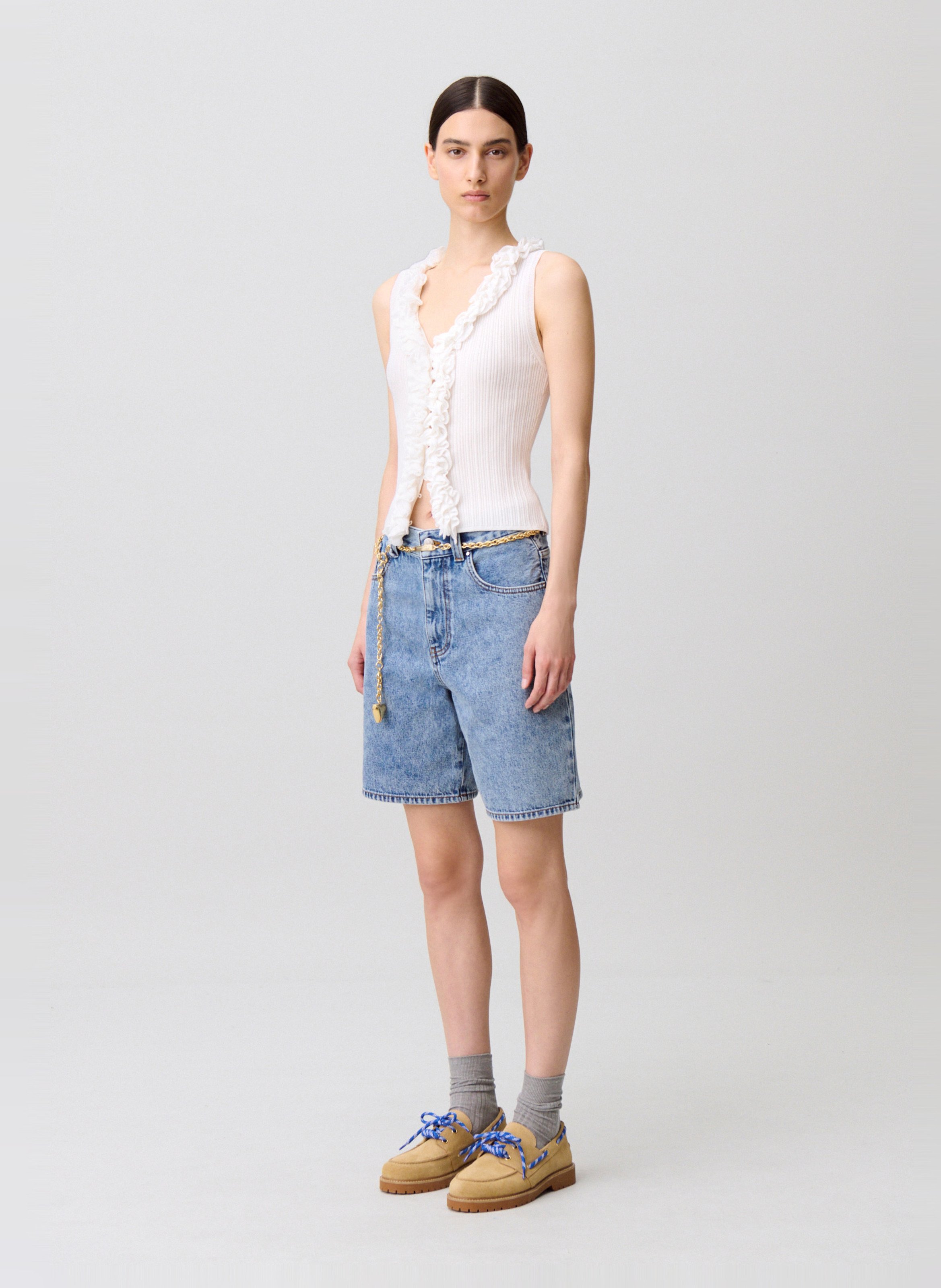 Top ajusté à volants CLAUDIE PIERLOT Blanc