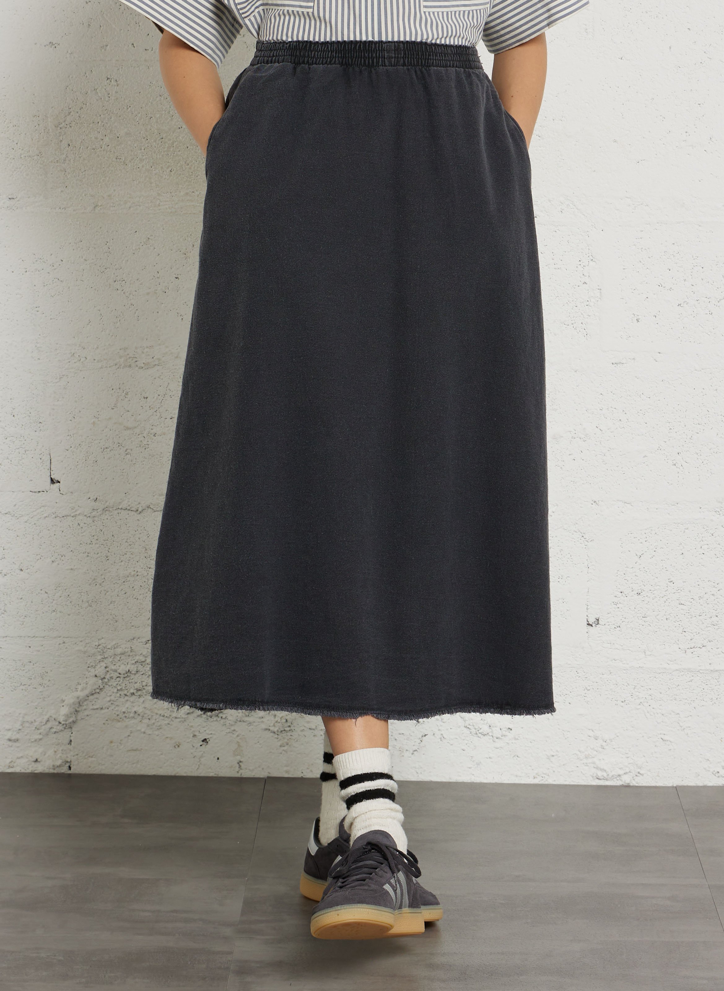 Jupe longue évasée en coton jazy AMERICAN VINTAGE Noir