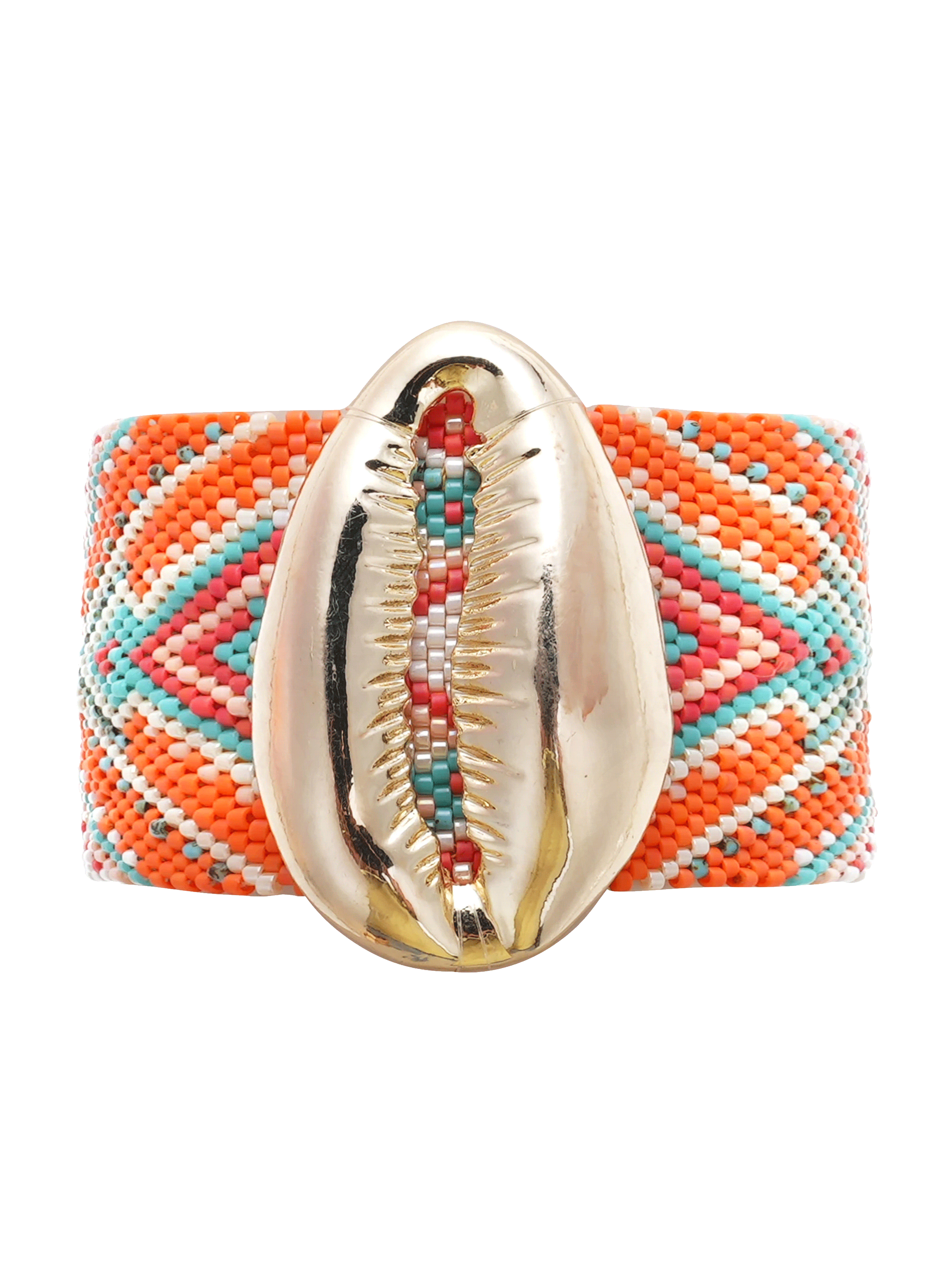 Bracelet manchette perles tissées avec cabochon coquillage APHASE HIPANEMA Orange