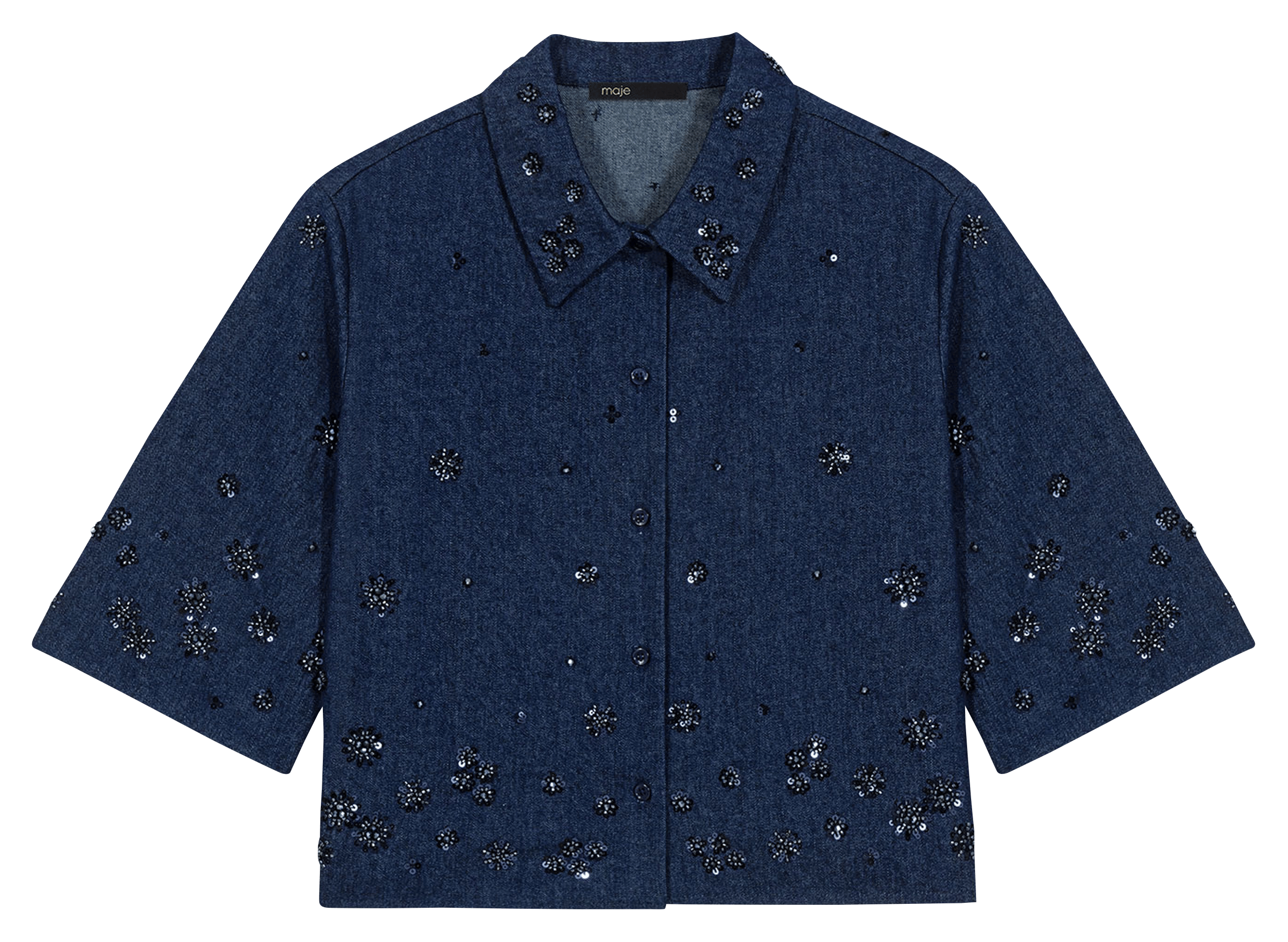 Chemise en denim oversize courte MAJE Bleu