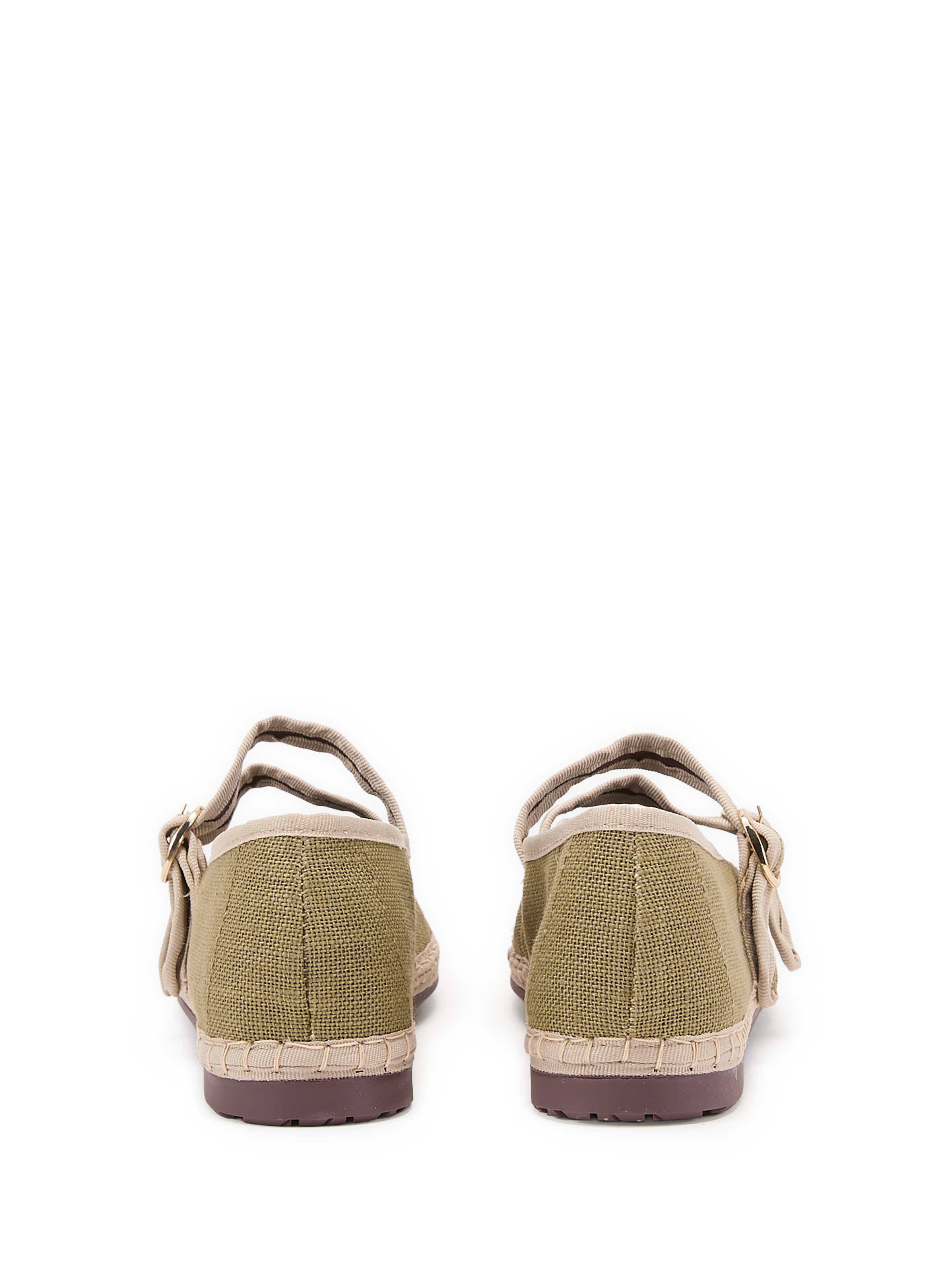 Claire double buckle linen blend ballerina flats FLABELUS Green