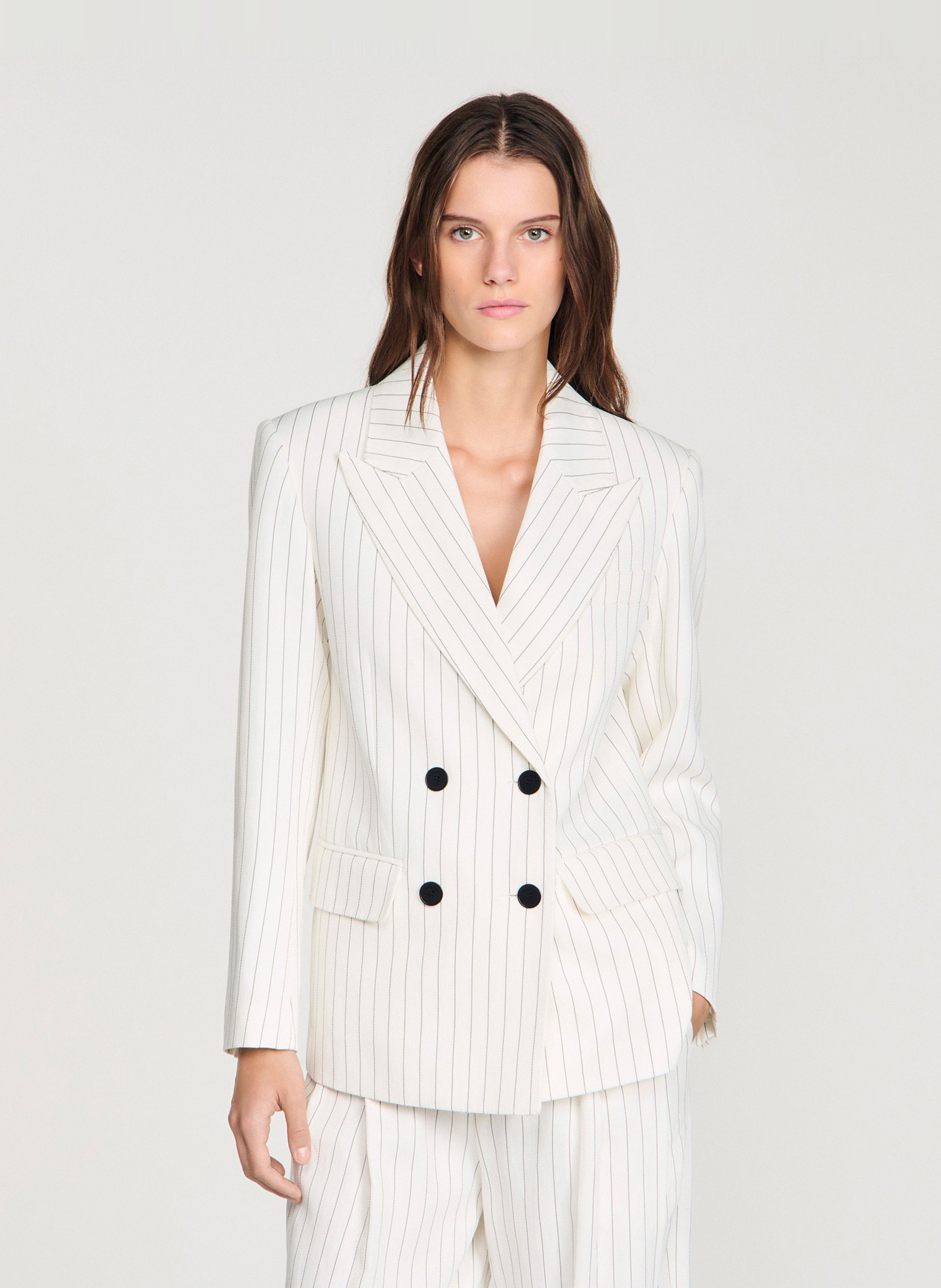 Veste ajustée col tailleur à rayures SANDRO Blanc
