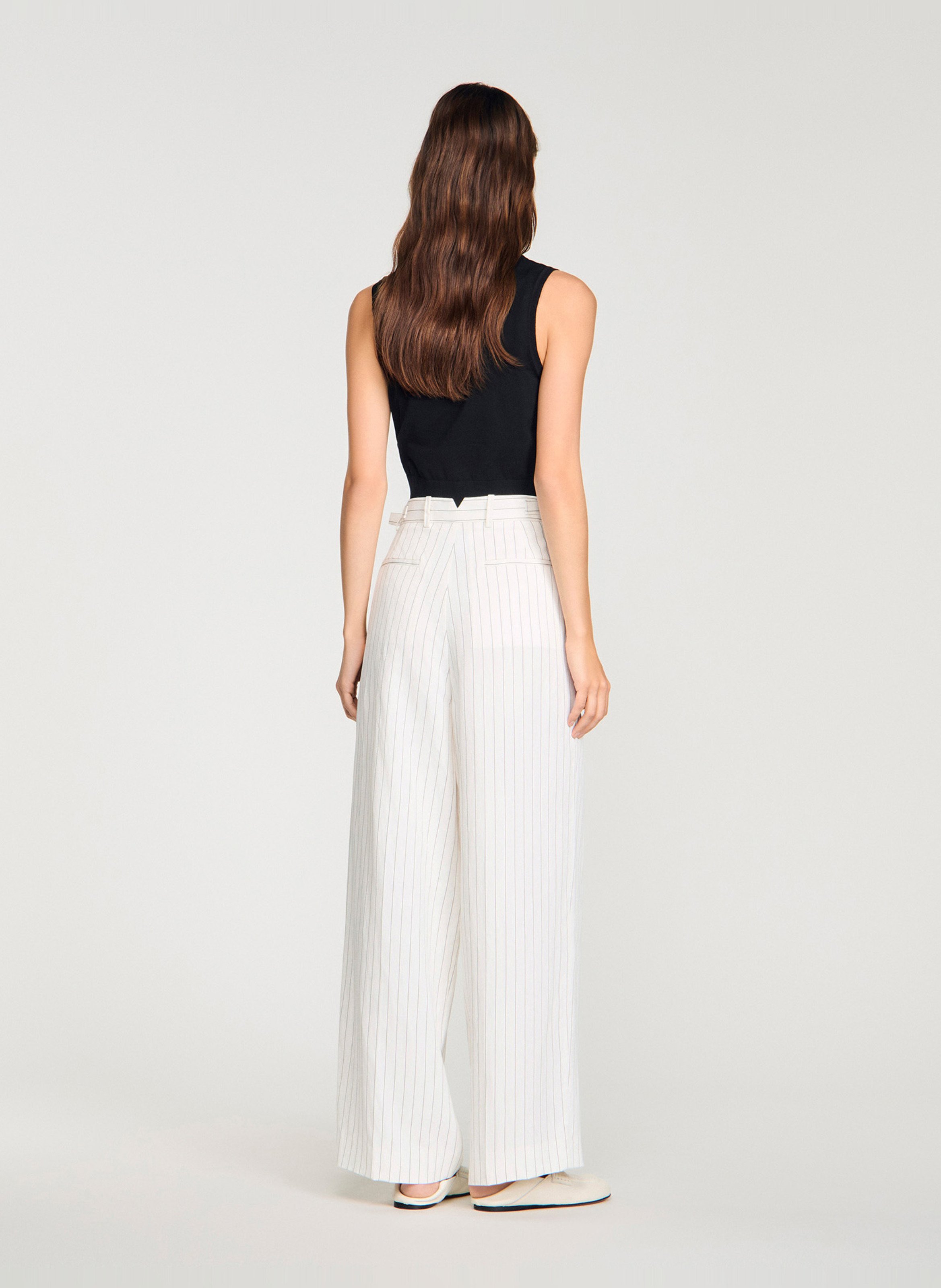 Pantalon large à rayures SANDRO Blanc