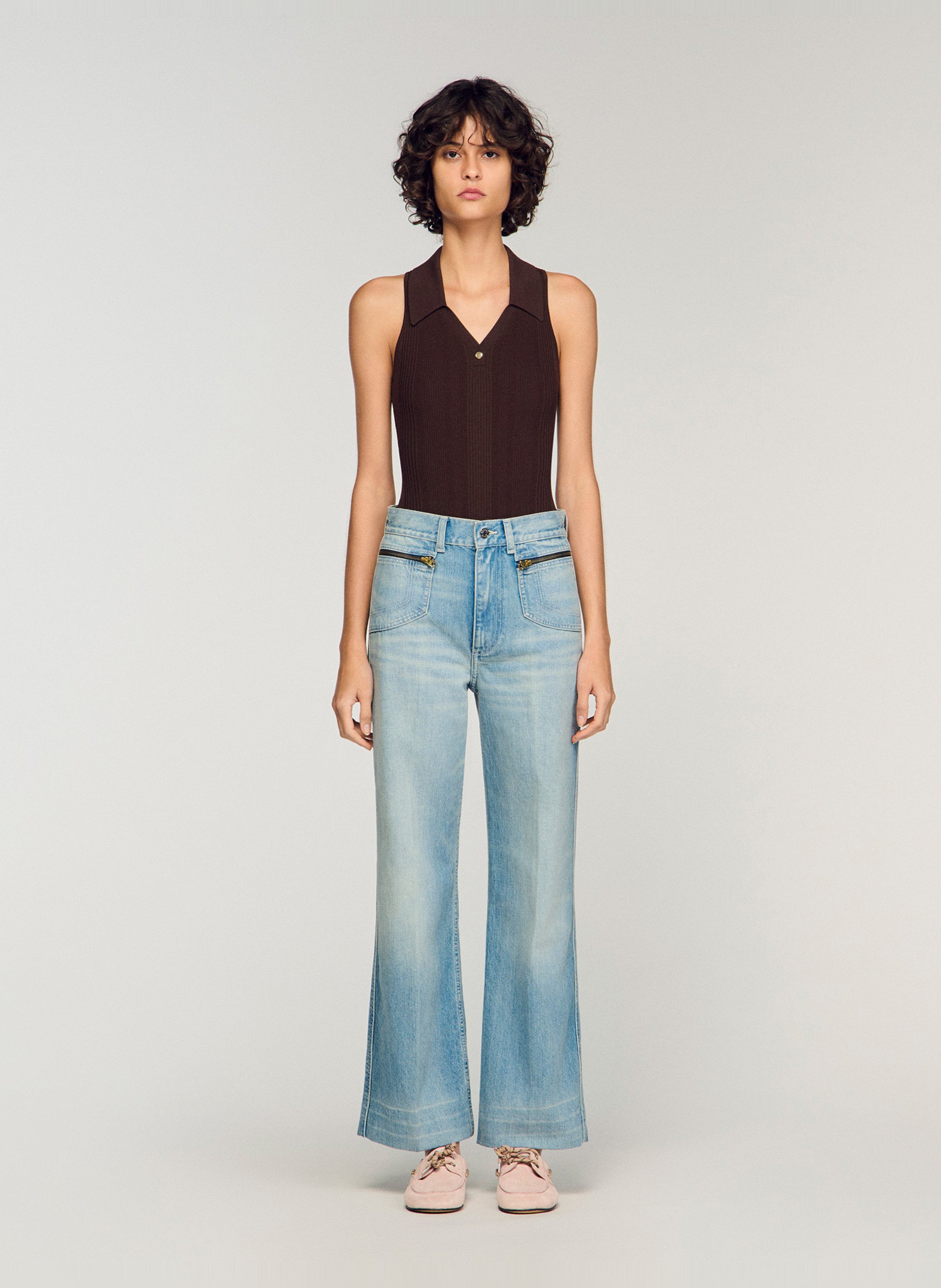 Jean droit en coton SANDRO Bleu