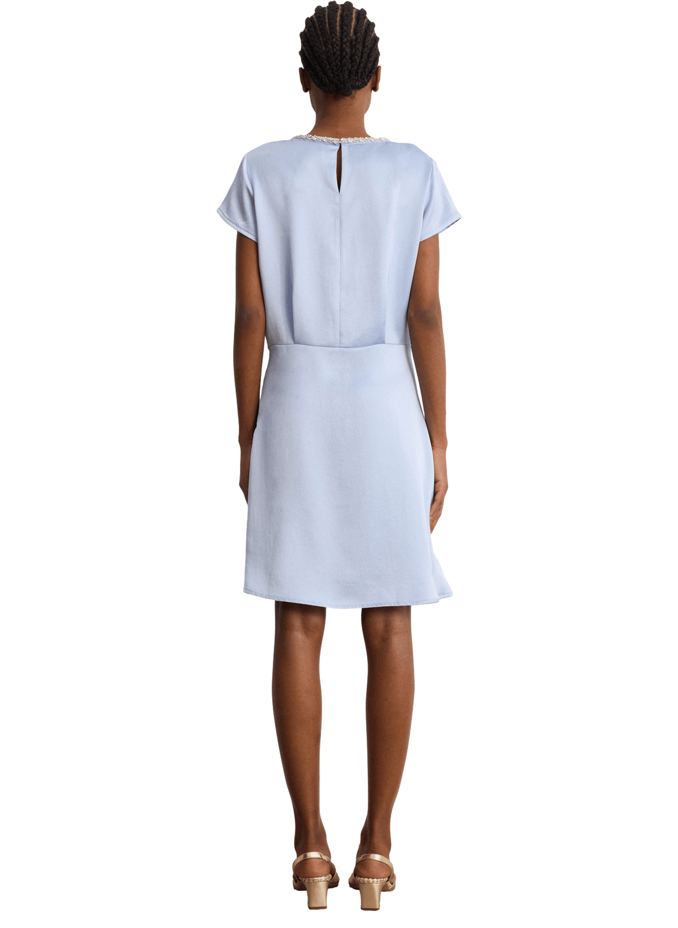 Robe courte en satin et strass - annie Bleu