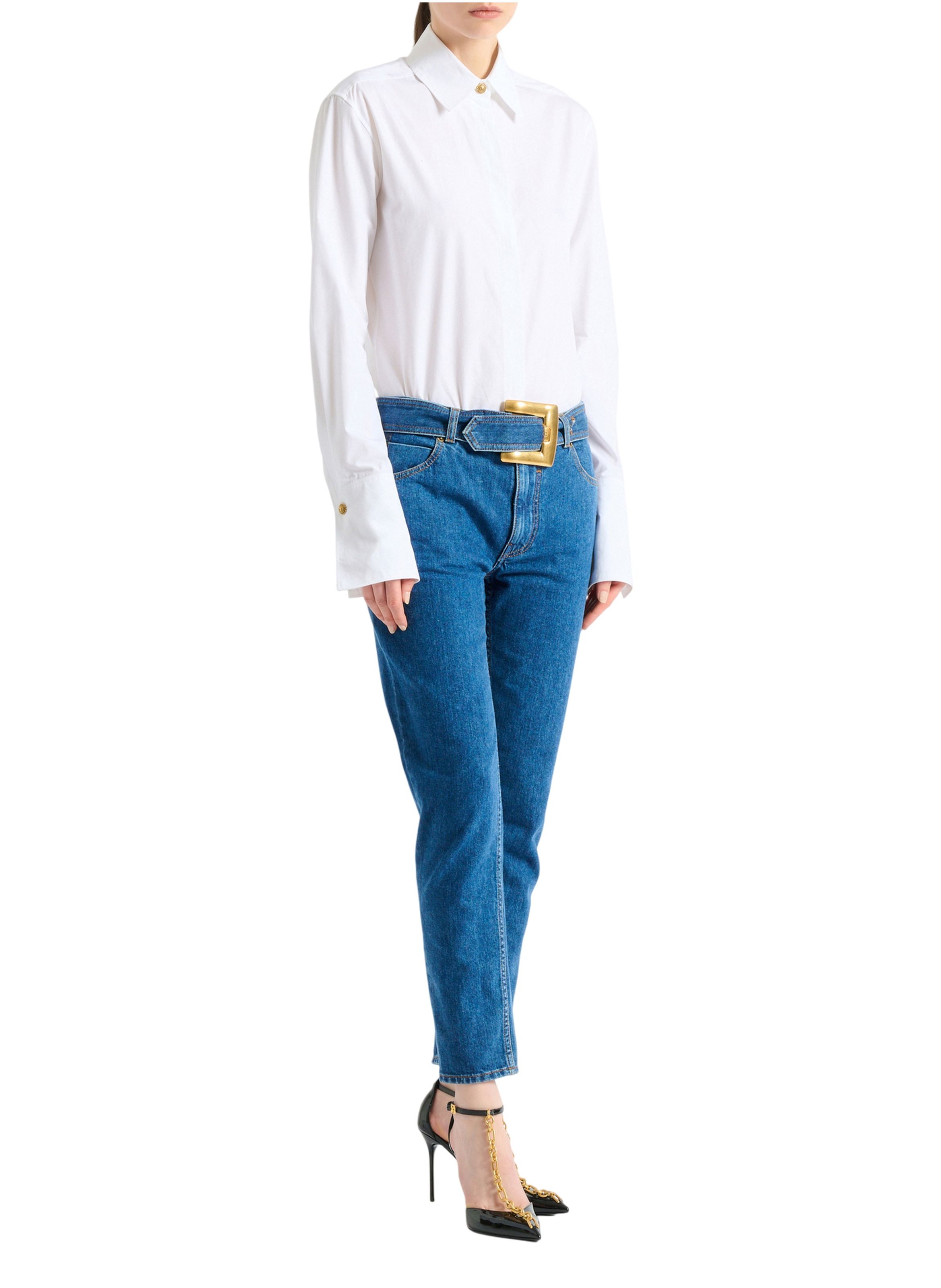 Jean ceinturé en denim BALMAIN Bleu