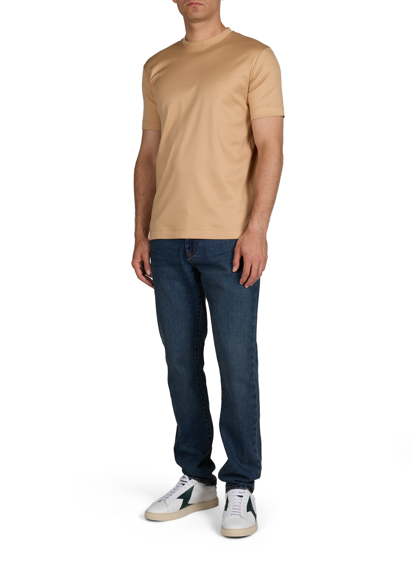T-shirt uni à col rond en coton AURELIEN Beige