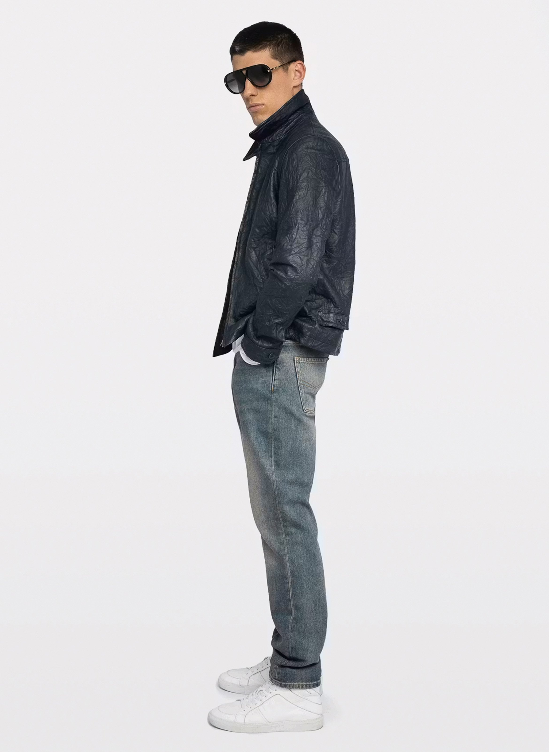 Veste droite zippée froissée en cuir loumy ZADIG&VOLTAIRE Bleu