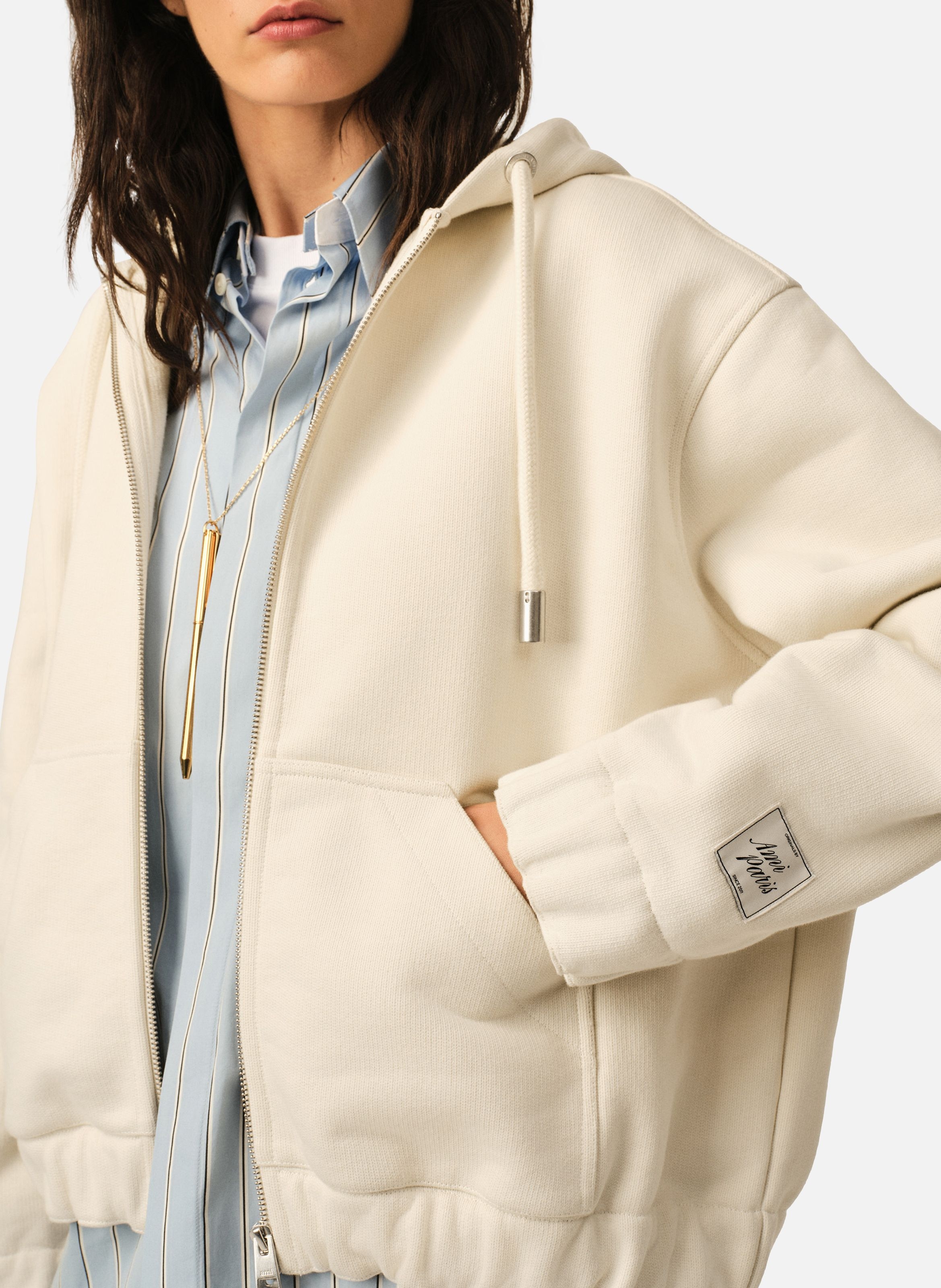 Hoodie zippé unisexe en coton étiquette héritage ami paris AMI PARIS Blanc