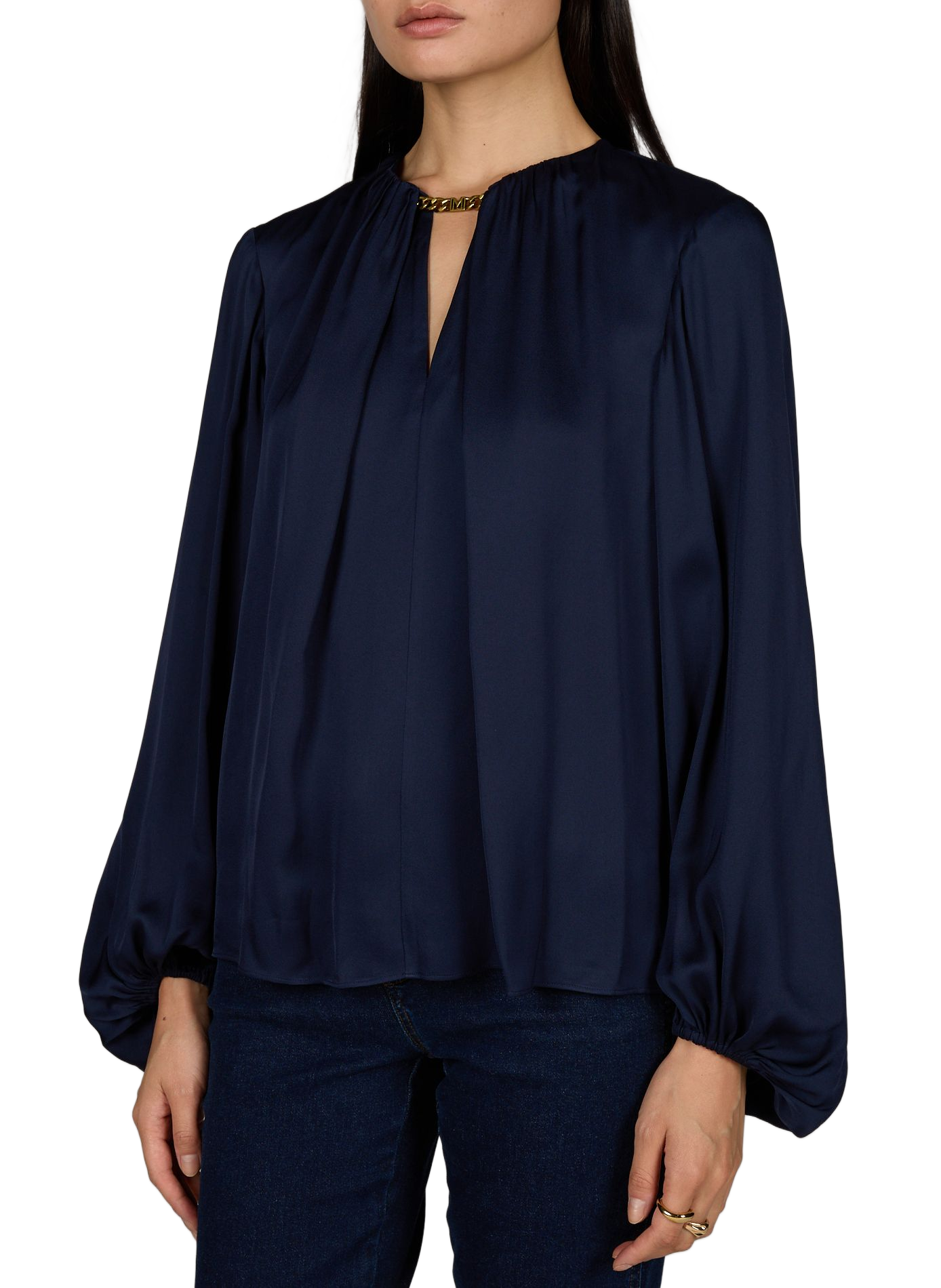 Satinierte Bluse mit V-Ausschnitt GUESS Blau