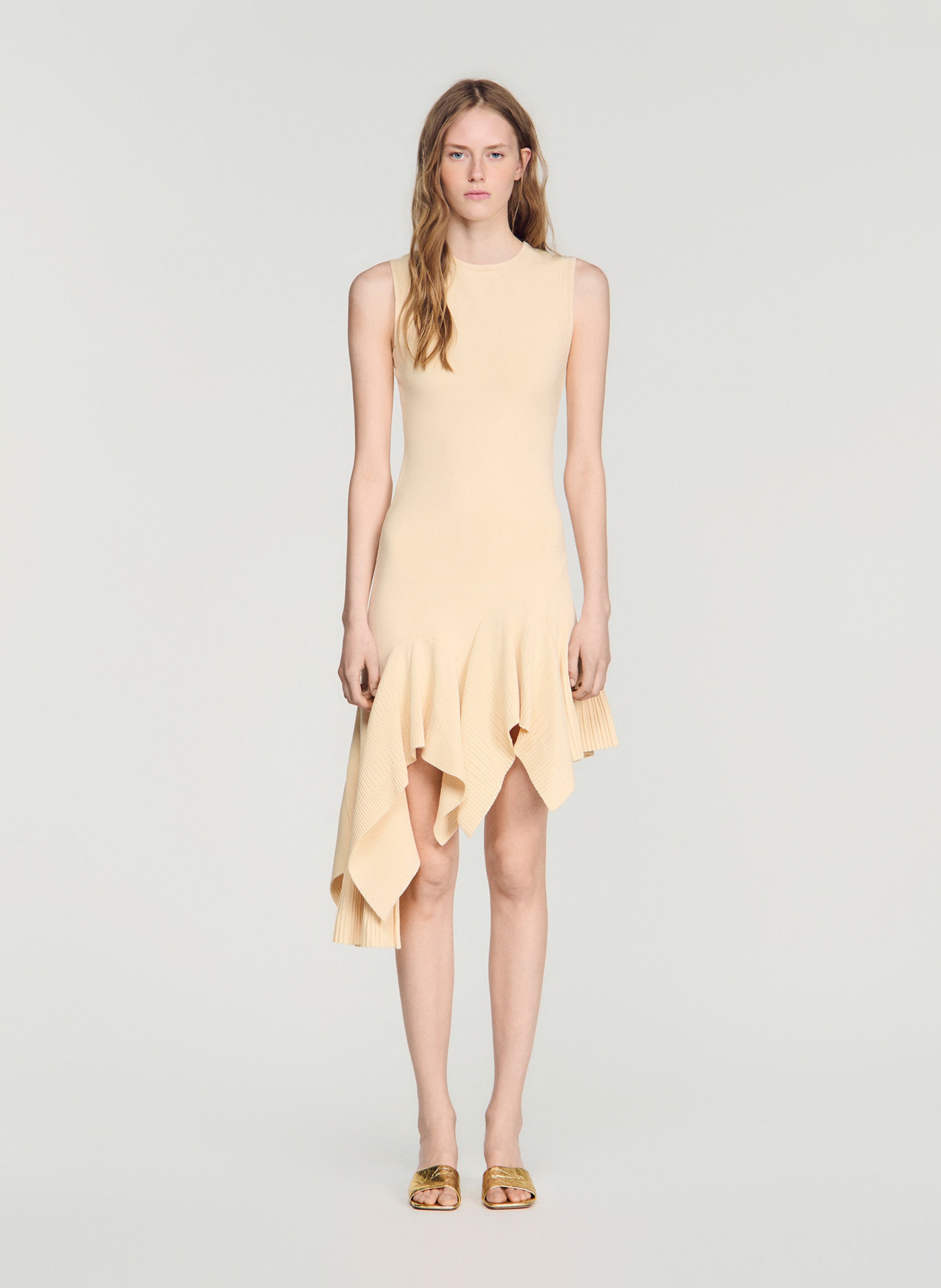 Robe courte asymétrique unie SANDRO Beige