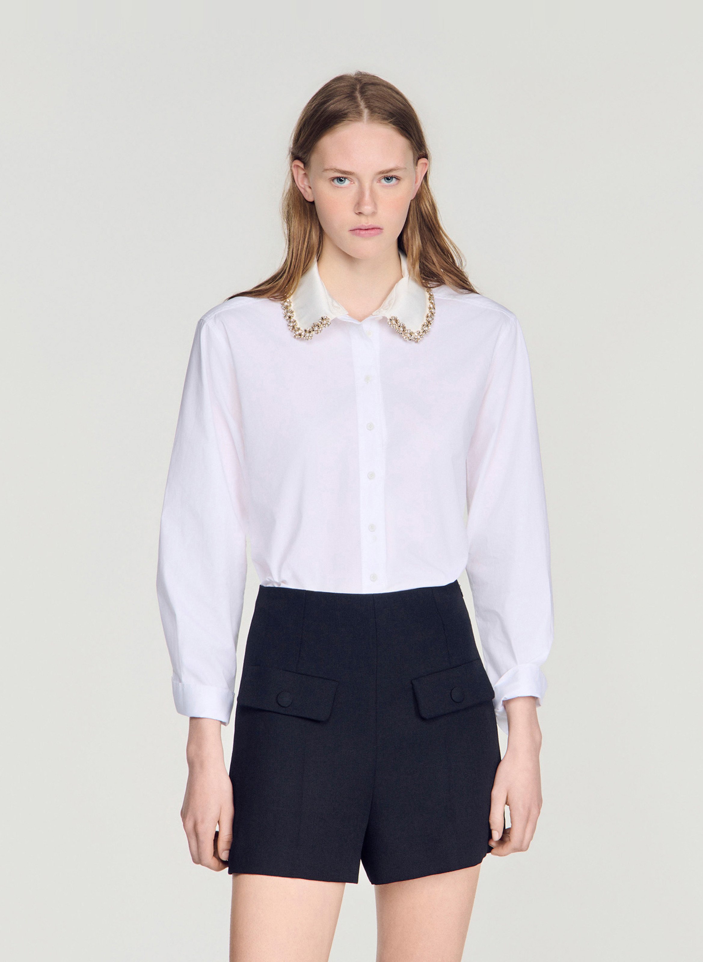 Chemise col classique en coton SANDRO Blanc