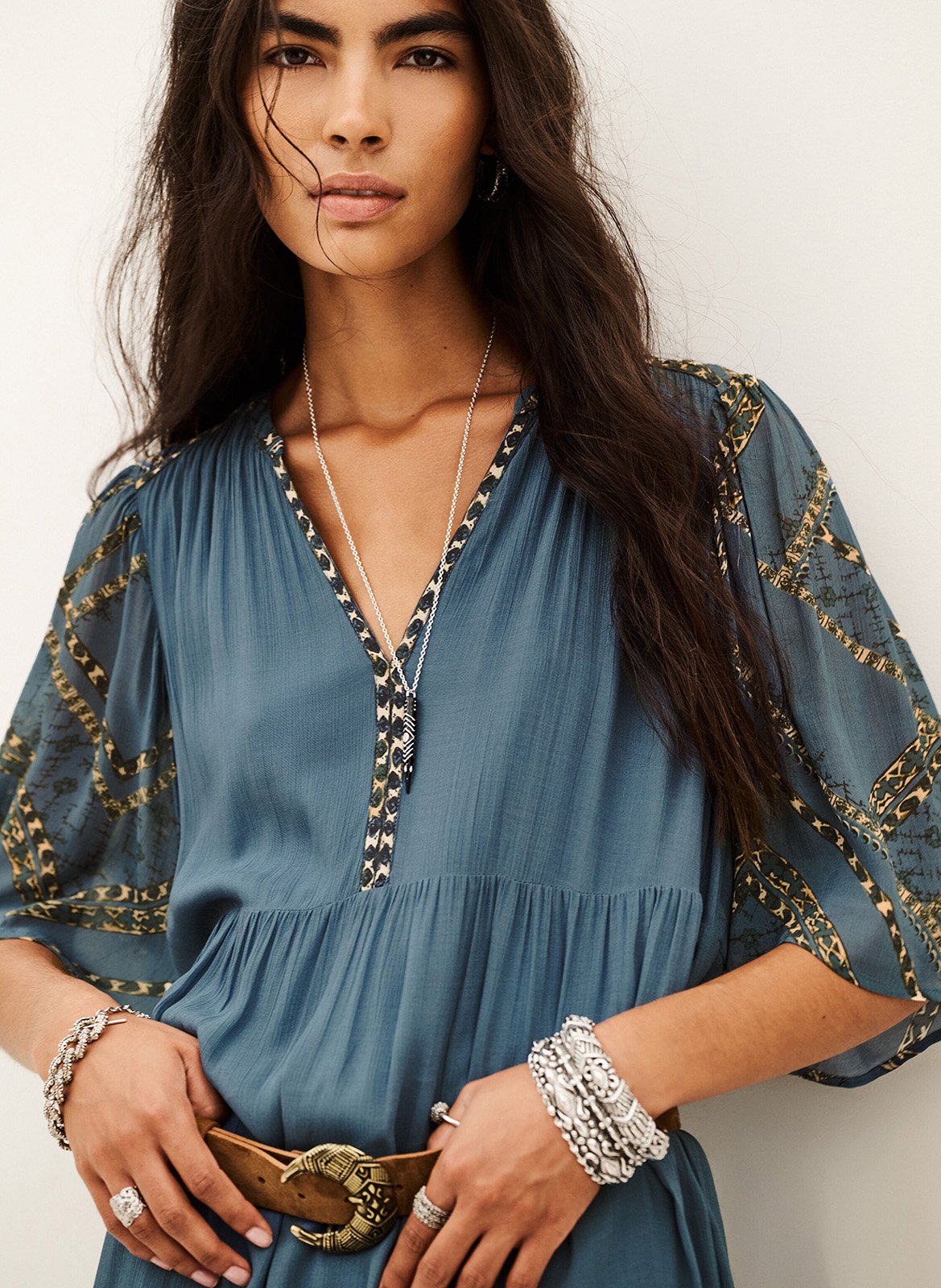 Robe midi droite imprimée pacifica BA&SH Bleu