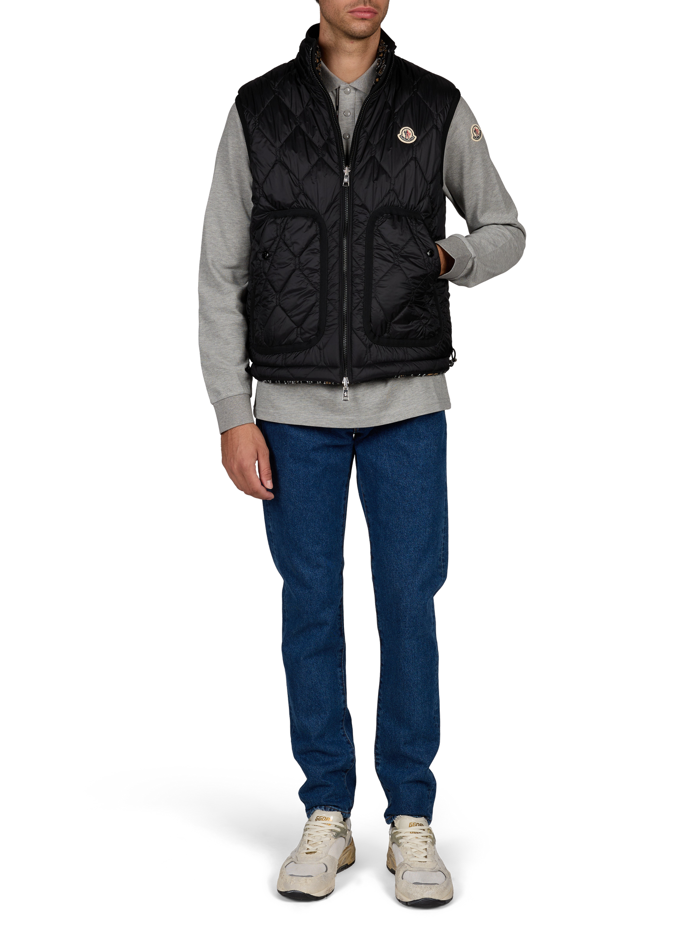 Vest recht opstaande kraag mouwloos gewatteerd MONCLER Grijs