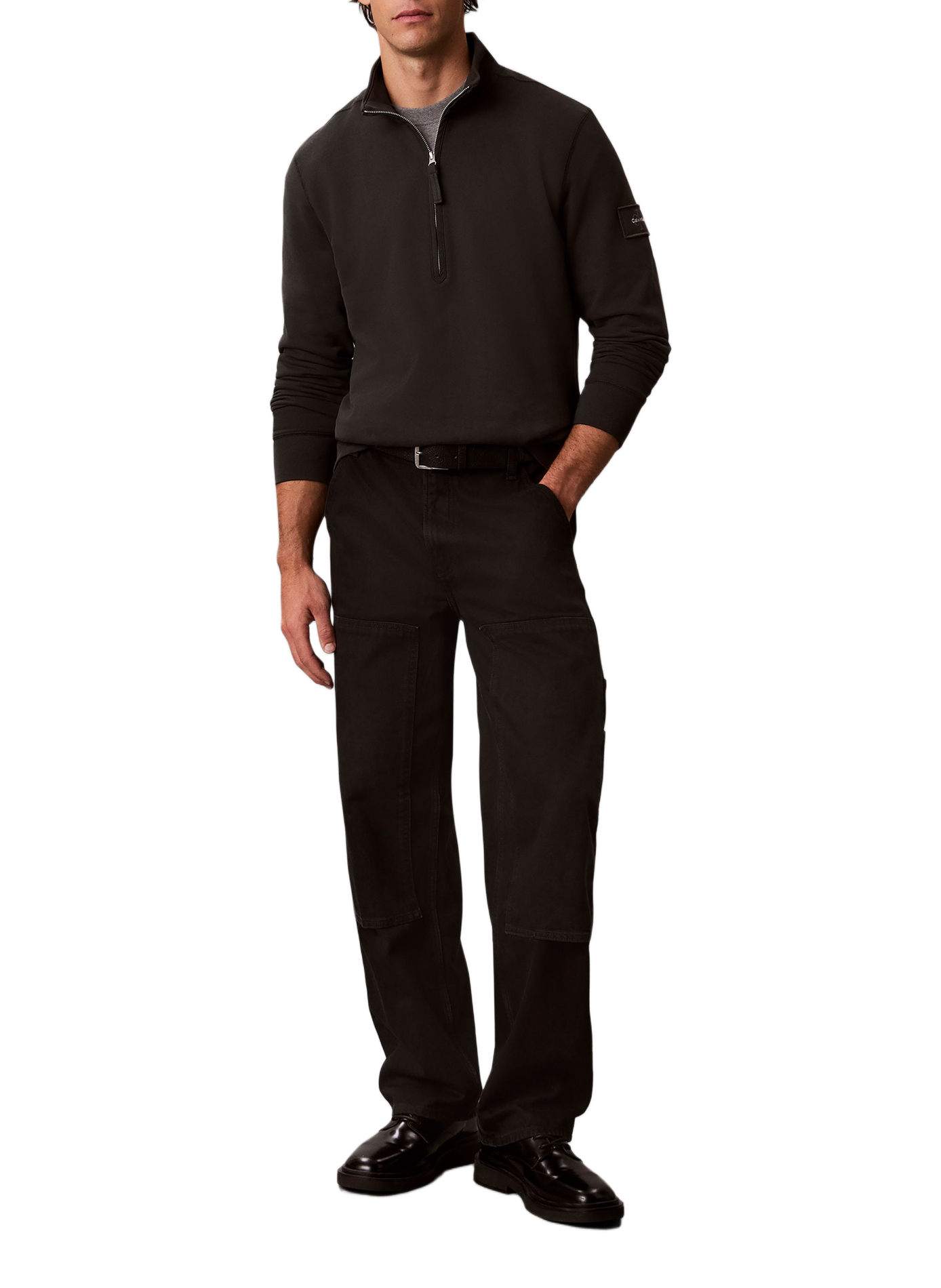 Pull droit à col zippé en coton mélangé CALVIN KLEIN Schwarz