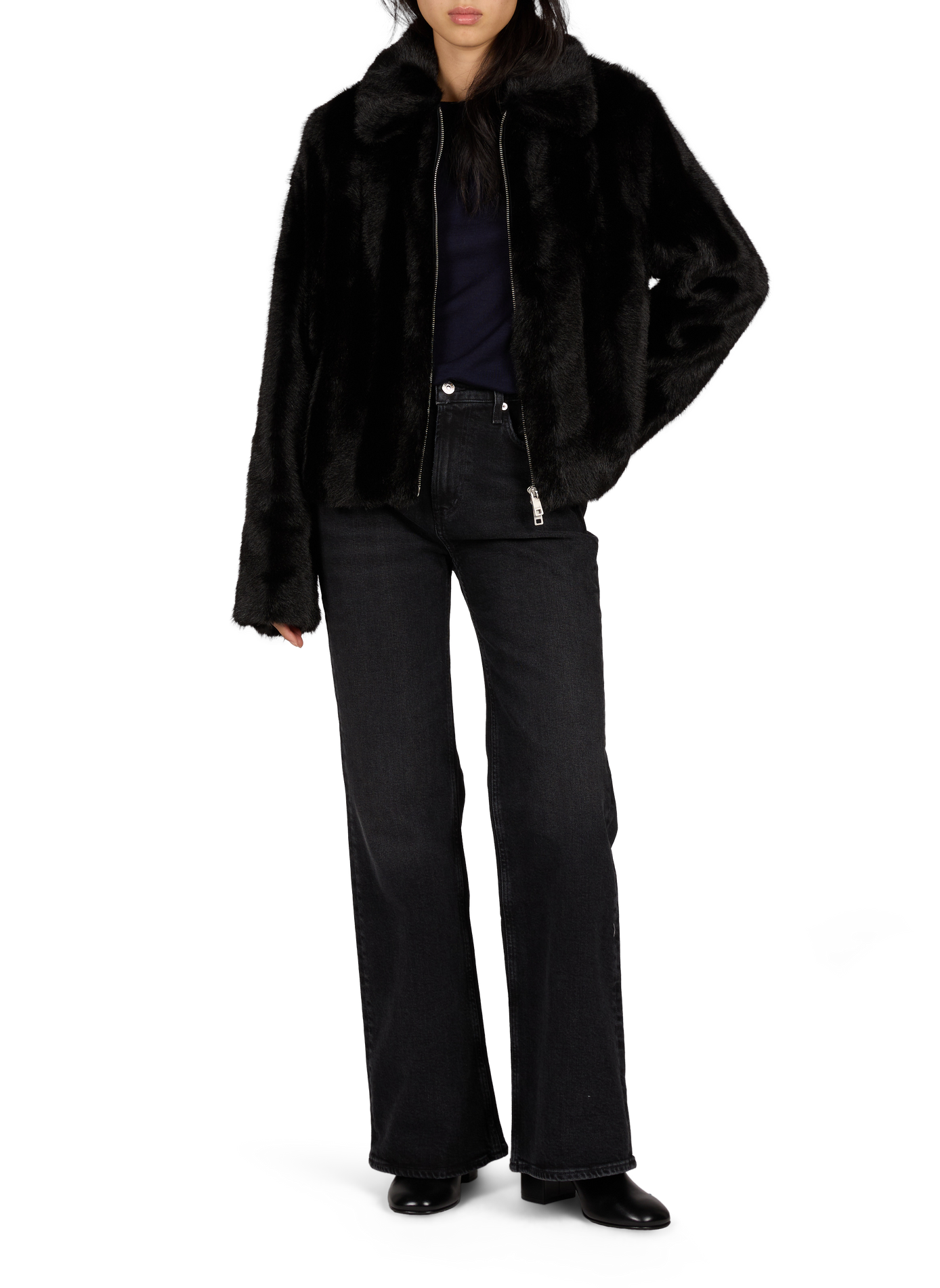 Classic-collar fur jacket SAMSOE SAMSOE Black