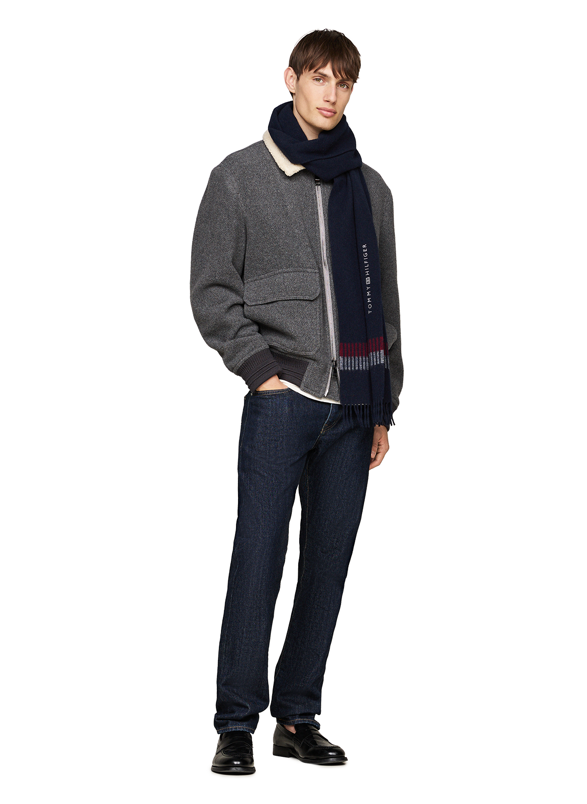 Scarf with a plain and checked appearance Blue