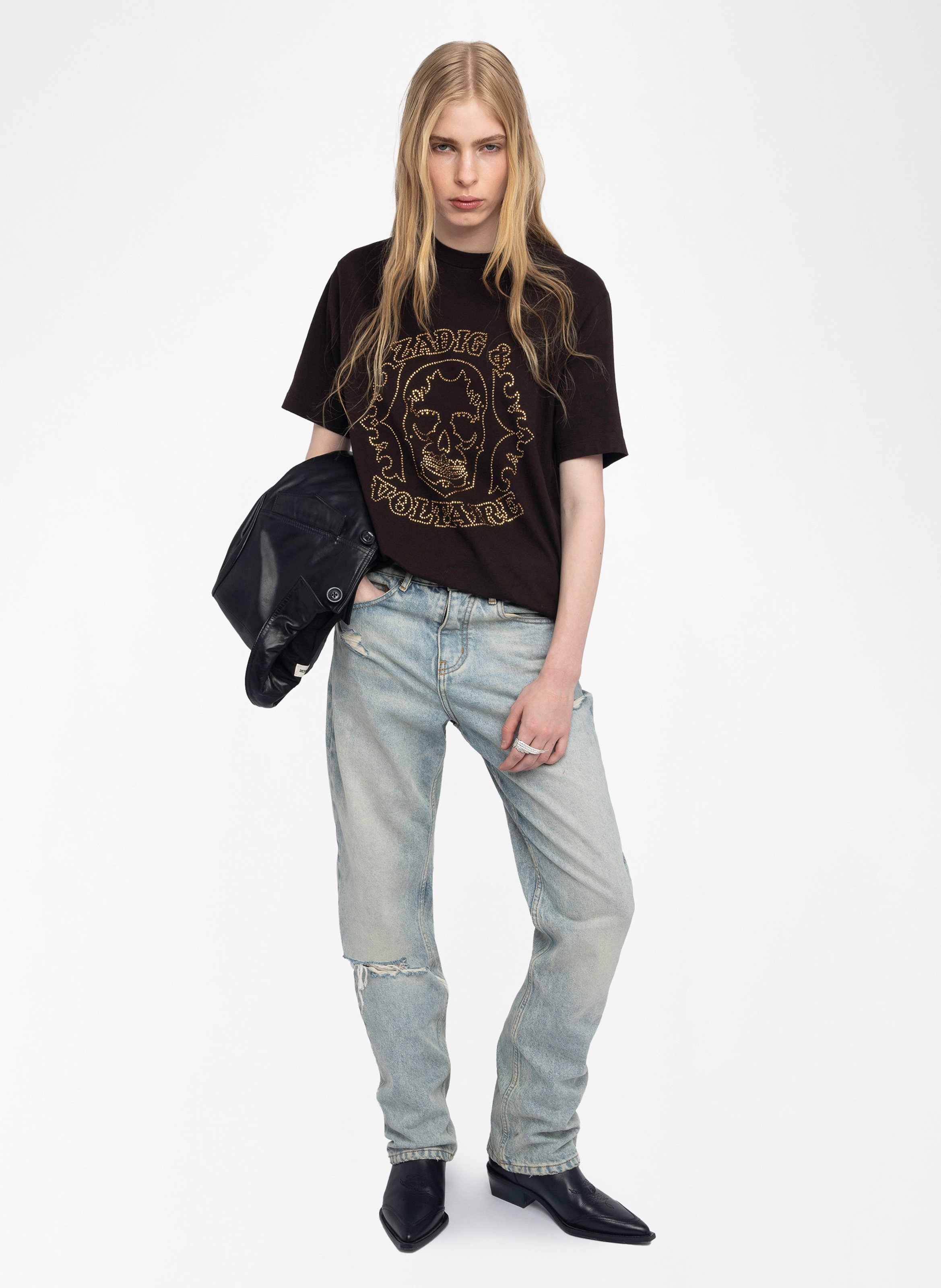 Tee-shirt oversize à motif strass edwin ZADIG&VOLTAIRE Marron